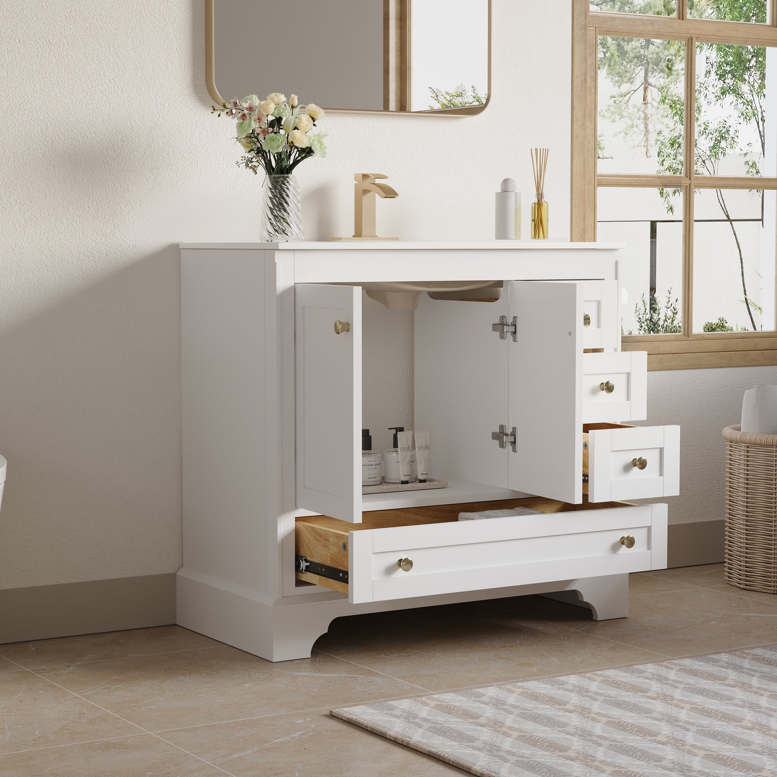 36 inch Bathroom Vanity with Sink Combo Set, Solid Wood Bathroom Storage Cabinet with Soft-Closing Doors, White