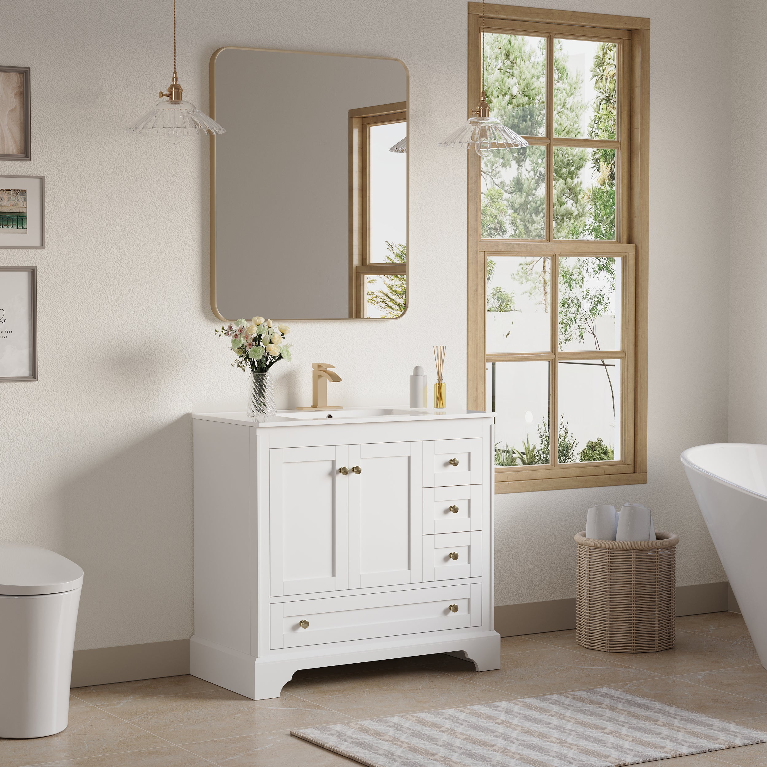 36 inch Bathroom Vanity with Sink Combo Set, Solid Wood Bathroom Storage Cabinet with Soft-Closing Doors, White