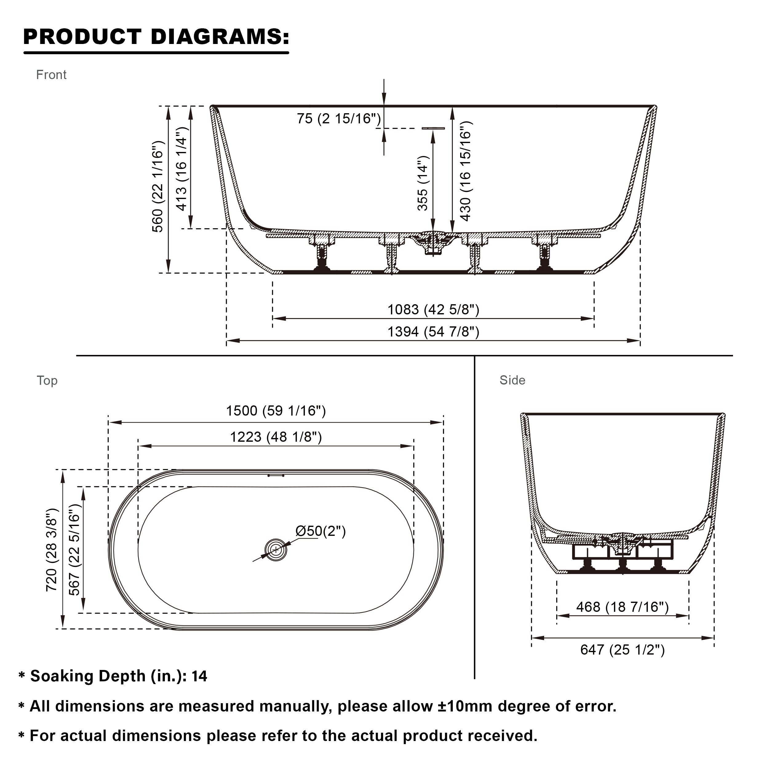 60" Freestanding Glossy White Acrylic Bathtub with Slotted Overflow and Chrome Drain