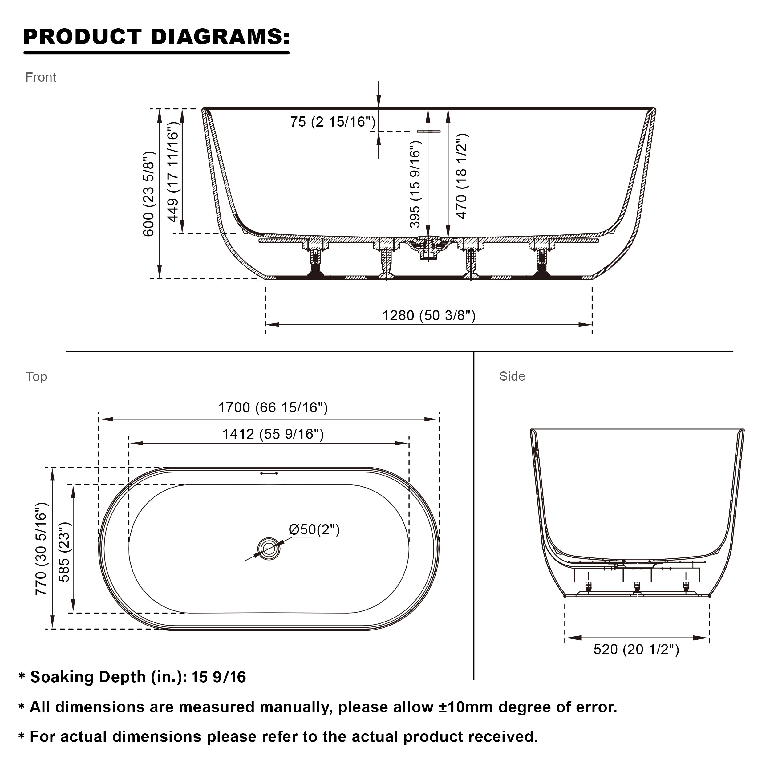67" Freestanding Glossy White Acrylic Bathtub with Integrated Overflow and Chrome Drain