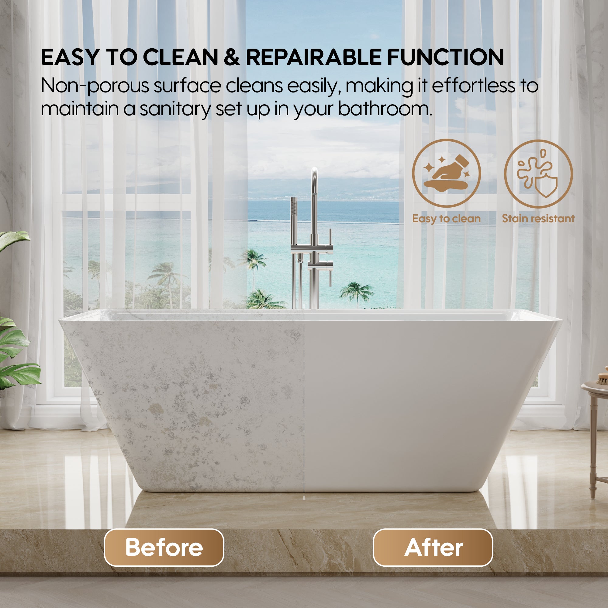 60" Freestanding Rectangle Acrylic Bathtub in Glossy White with Groove Overflow and Pop-up Drainer