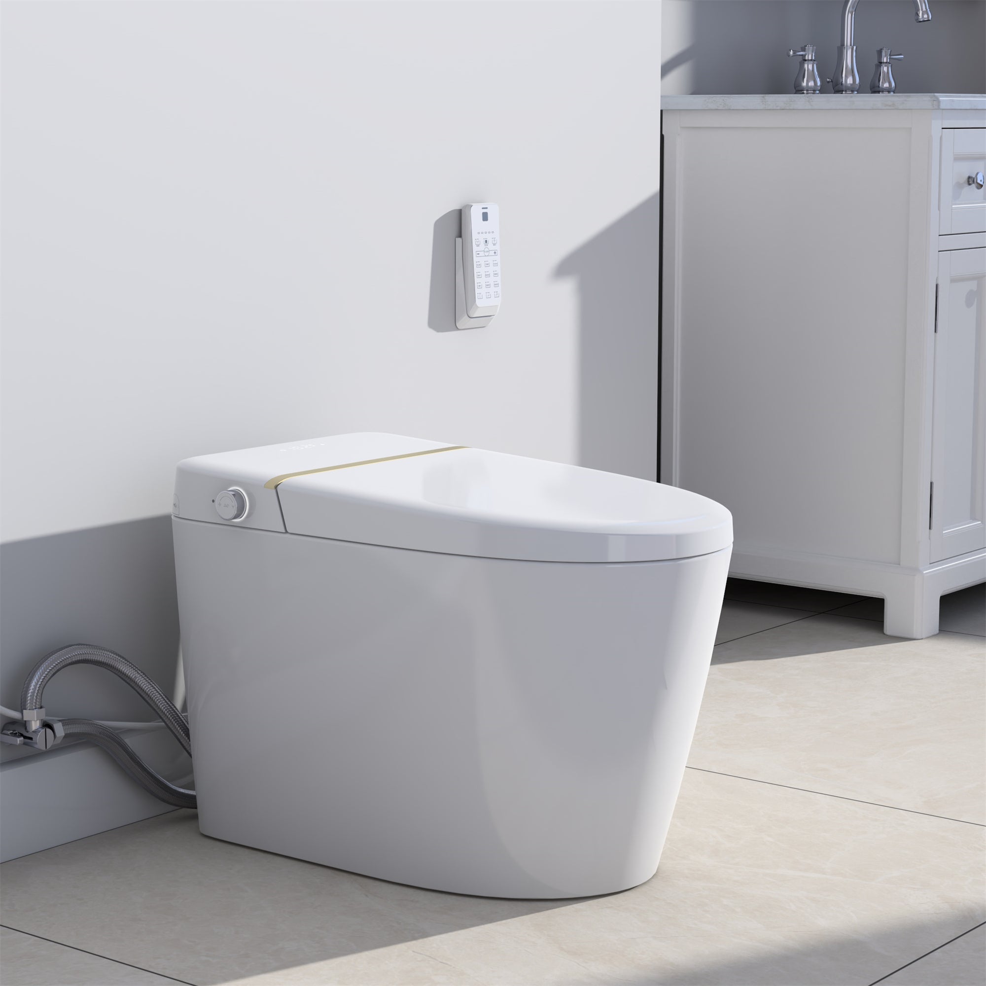 Smart Toilet With Auto Flush,Heated Seat,Warm Water,Warm Air Drying,LED Temperature Display