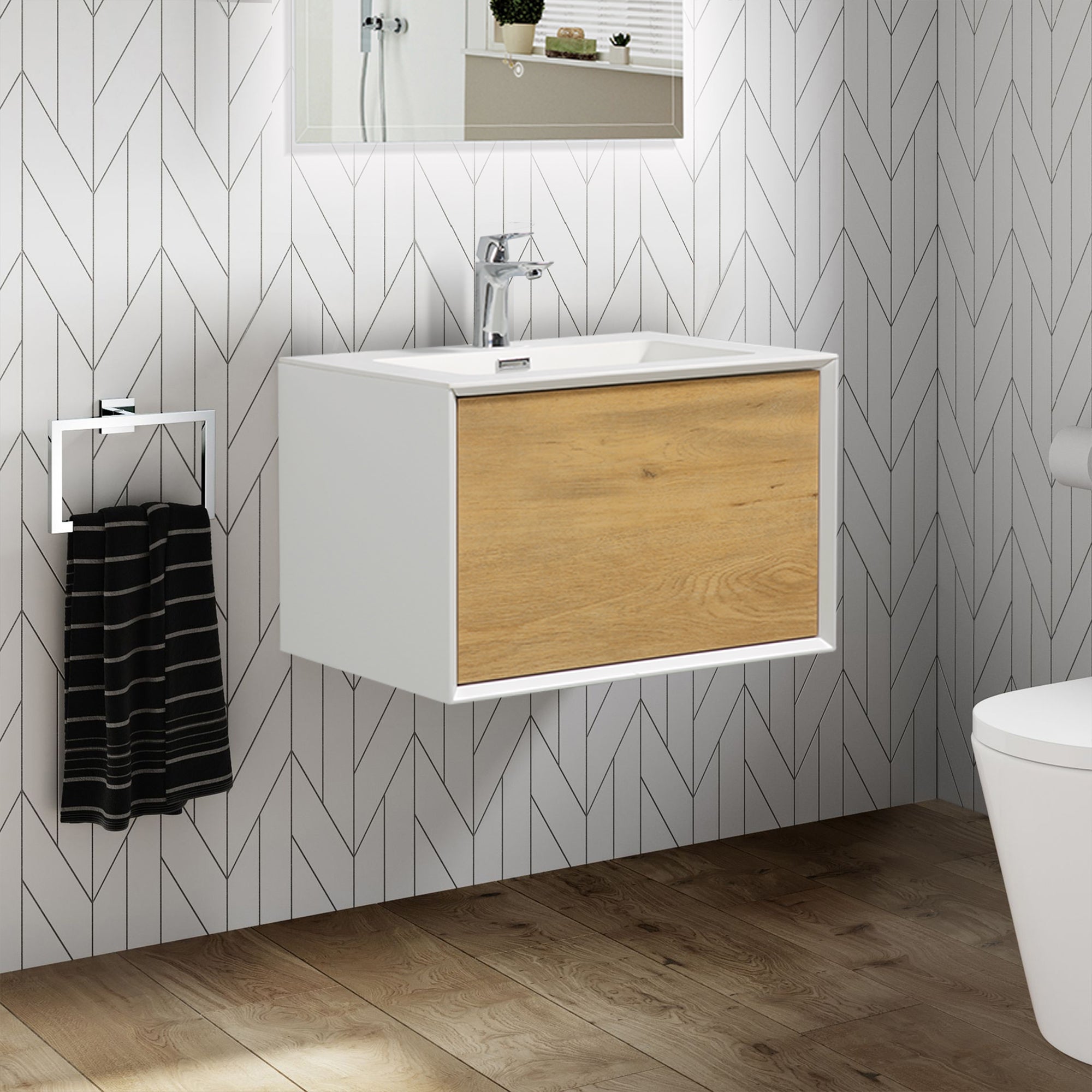 24" Vanity in White Oak with Solid Surface Vanity Top in White with White Basin