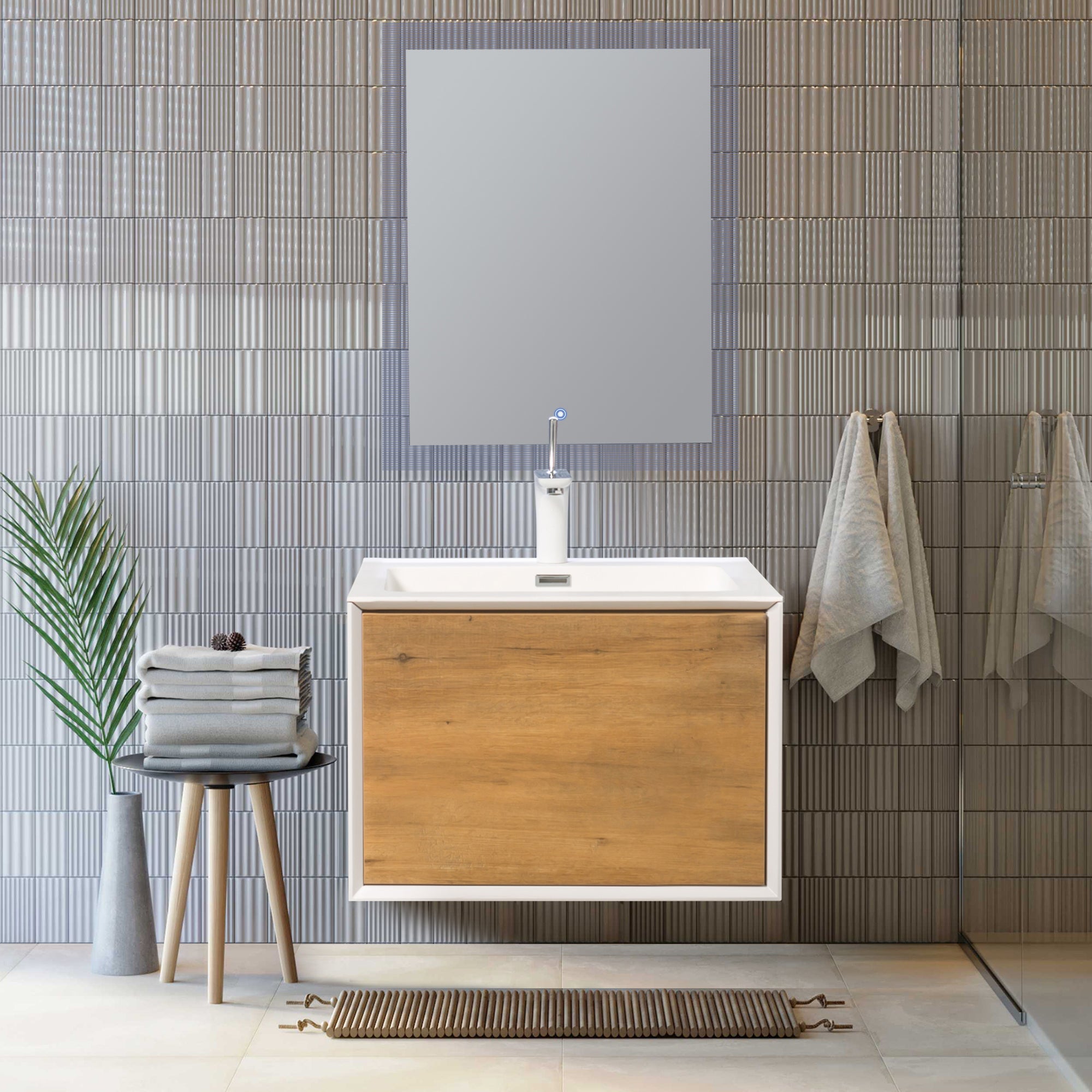 24" Vanity in White Oak with Solid Surface Vanity Top in White with White Basin