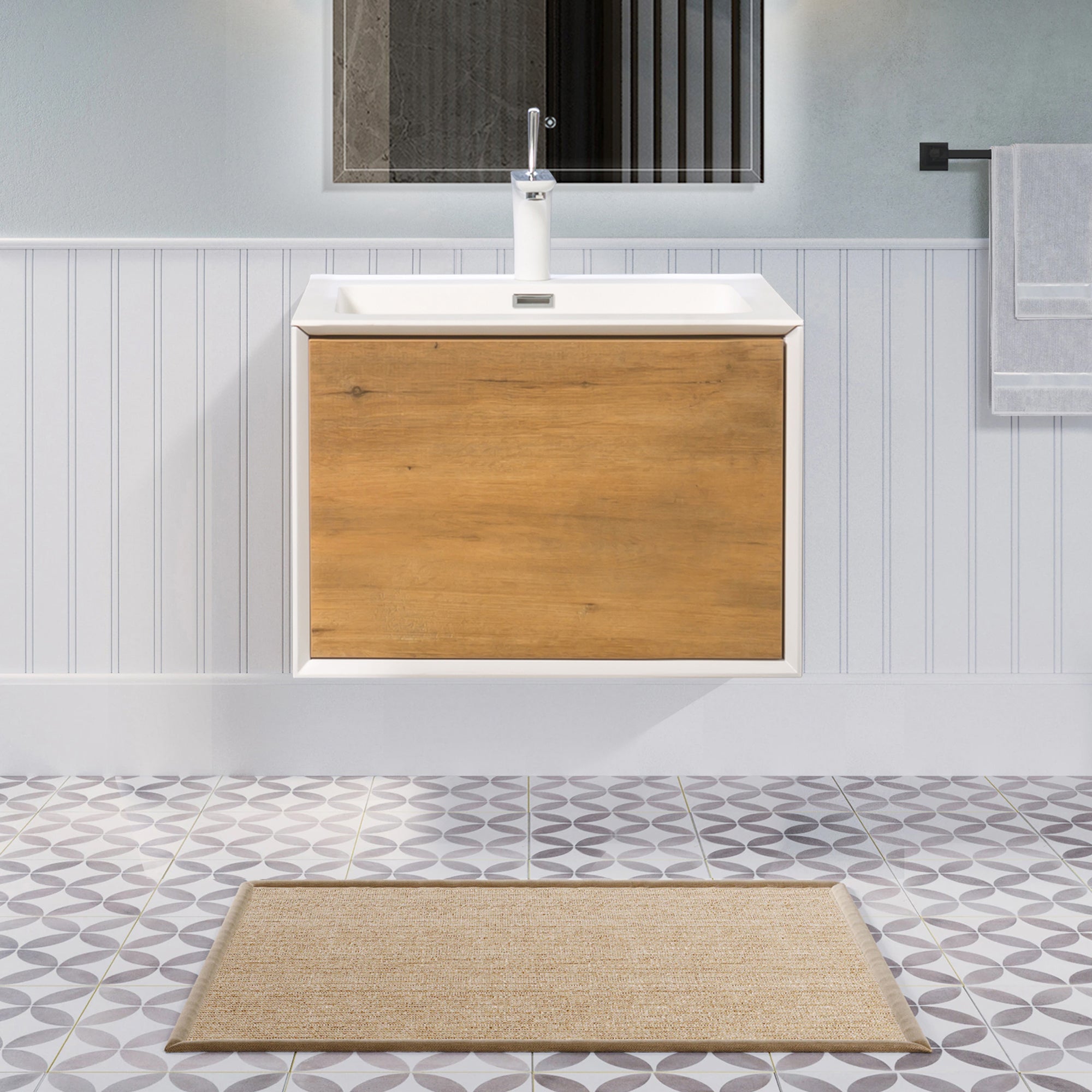 24" Vanity in White Oak with Solid Surface Vanity Top in White with White Basin