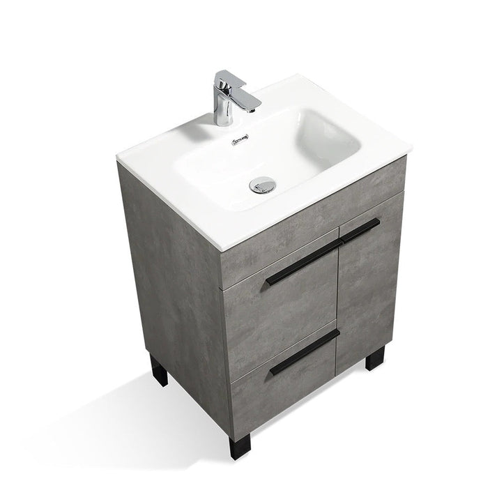 24" Cement Gray & White Freestanding Bathroom Vanity with Faux Marble Integrated Top & Sink