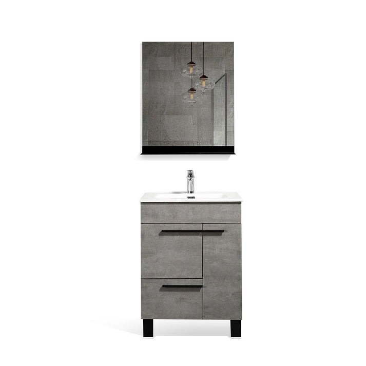 24" Cement Gray & White Freestanding Bathroom Vanity with Faux Marble Integrated Top & Sink