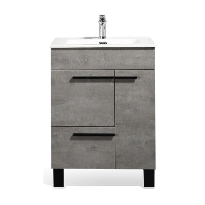 24" Cement Gray & White Freestanding Bathroom Vanity with Faux Marble Integrated Top & Sink