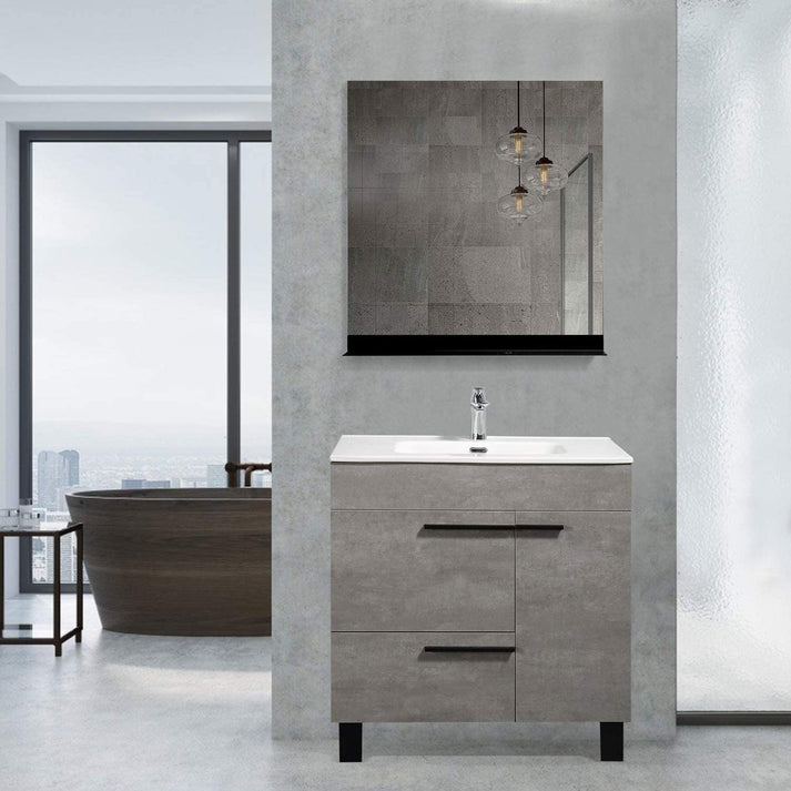 24" Cement Gray & White Freestanding Bathroom Vanity with Faux Marble Integrated Top & Sink