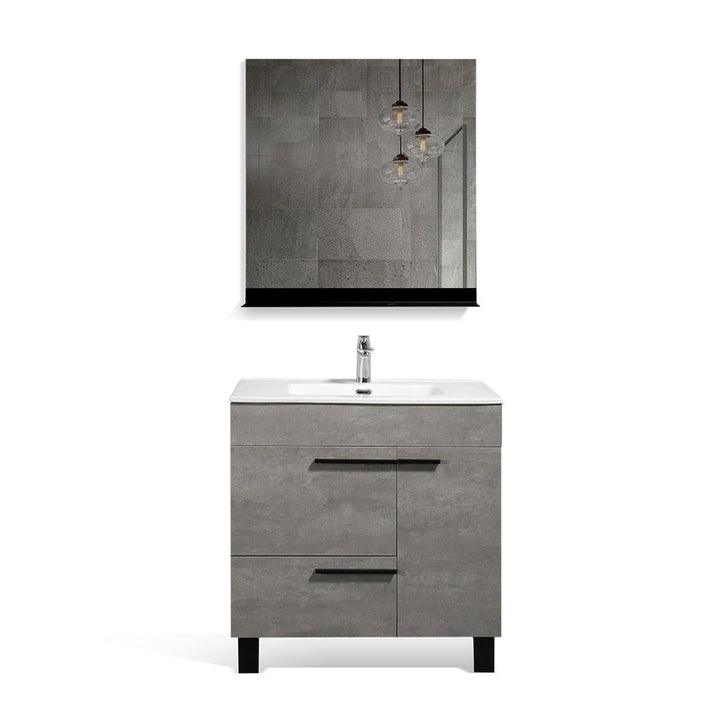 24" Cement Gray & White Freestanding Bathroom Vanity with Faux Marble Integrated Top & Sink