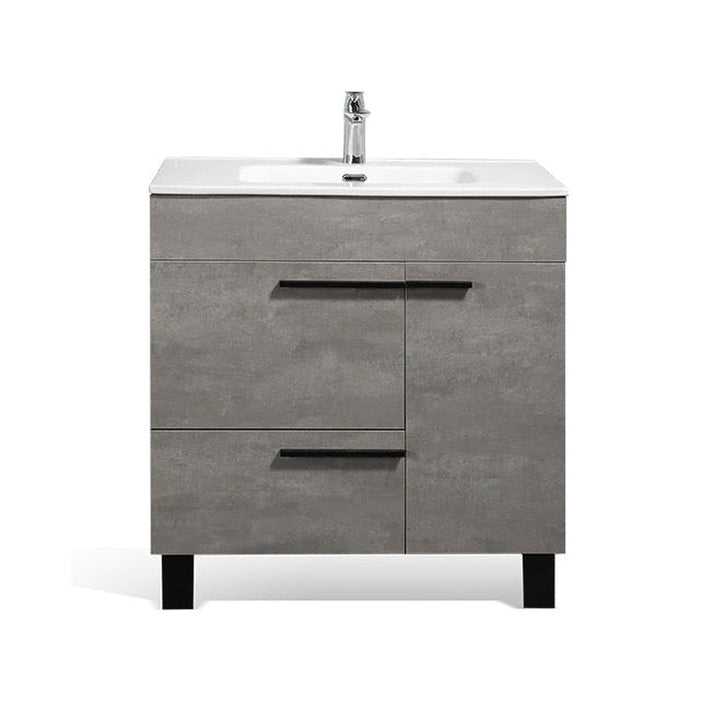 Cement Gray & White Freestanding Bathroom Vanity with Faux Marble Integrated Top & Sink