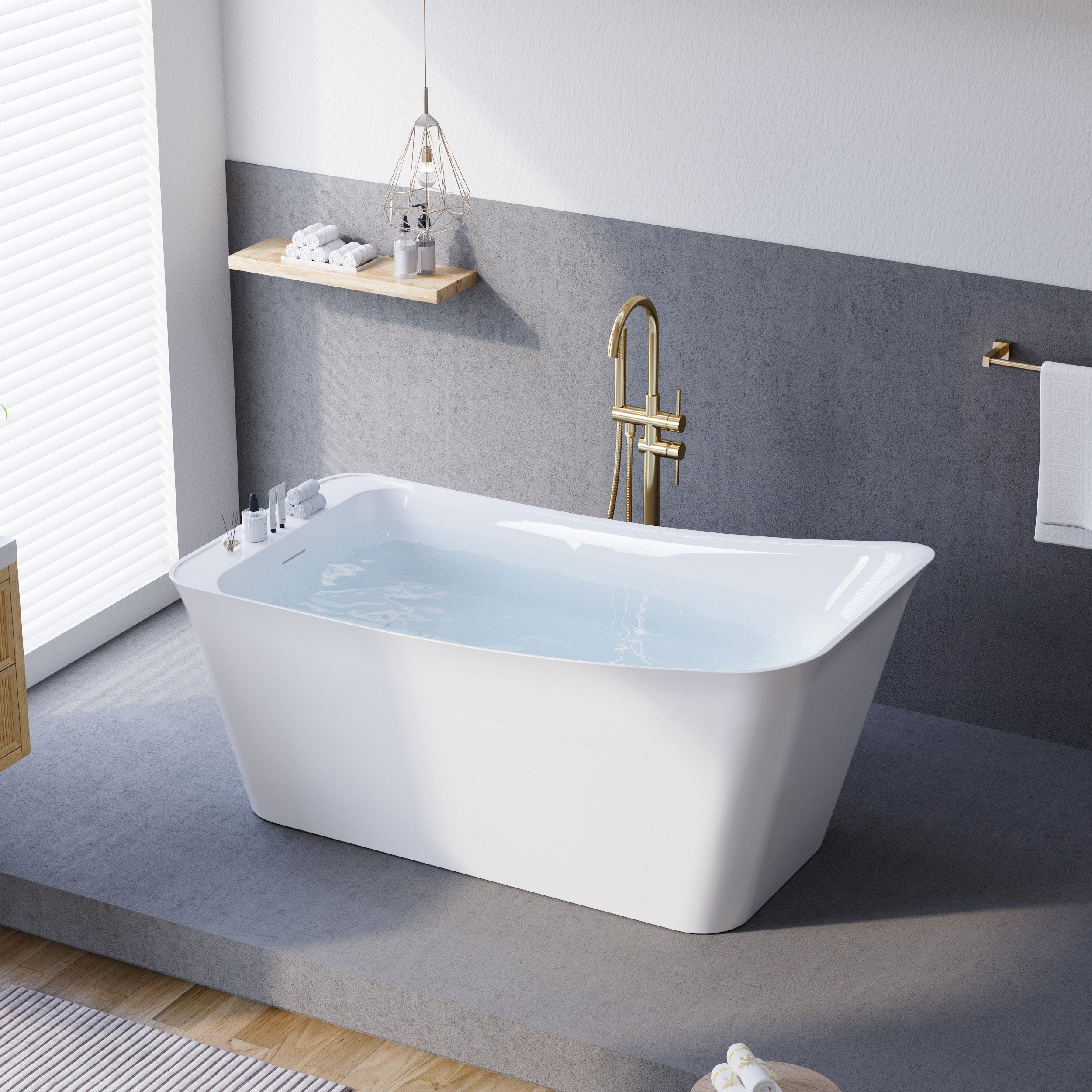 64" Freestanding Acrylic Soaking Bathtub with Ergonomic Design, Integrated Slotted Overflow & Pop-Up Drain