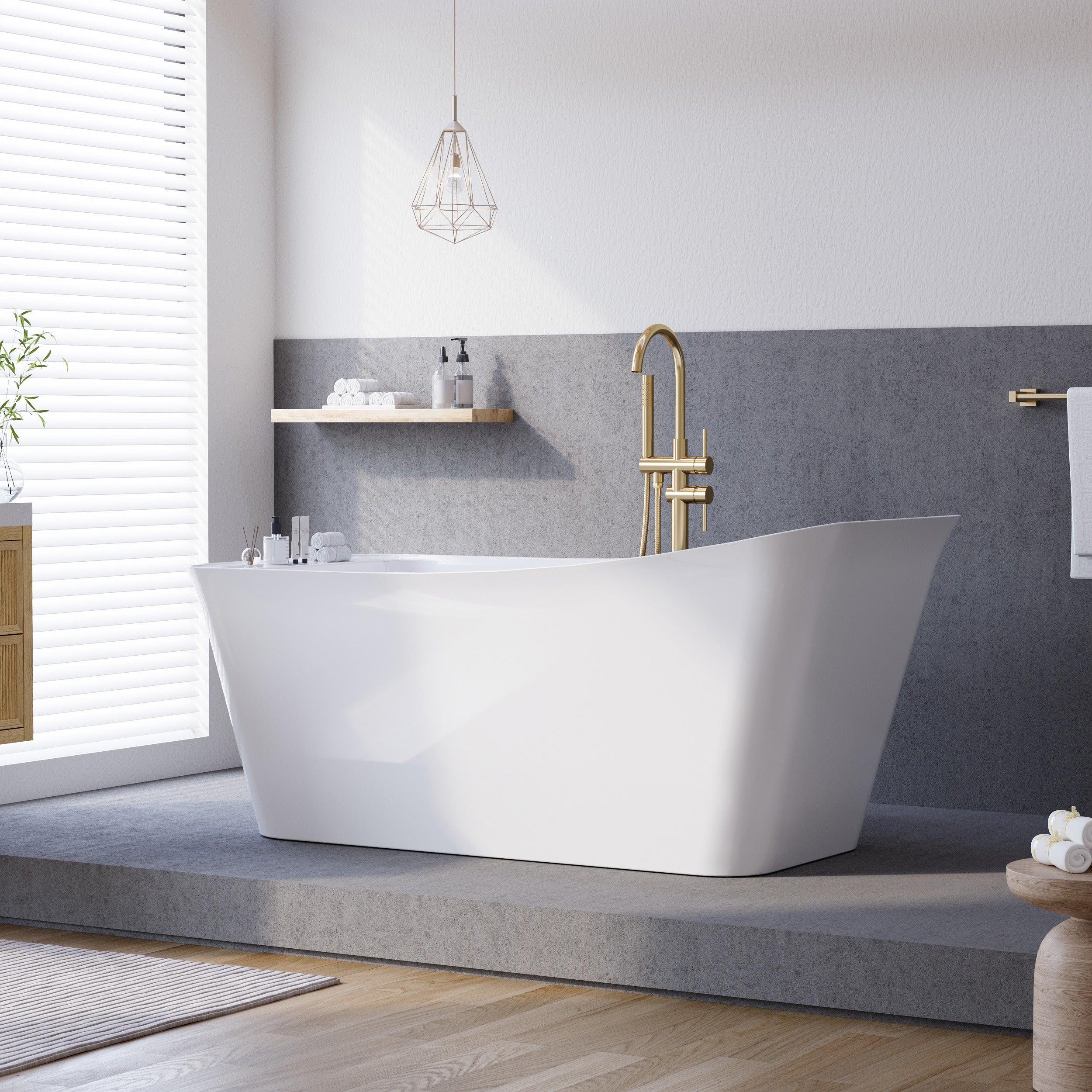 64" Freestanding Acrylic Soaking Bathtub with Ergonomic Design, Integrated Slotted Overflow & Pop-Up Drain