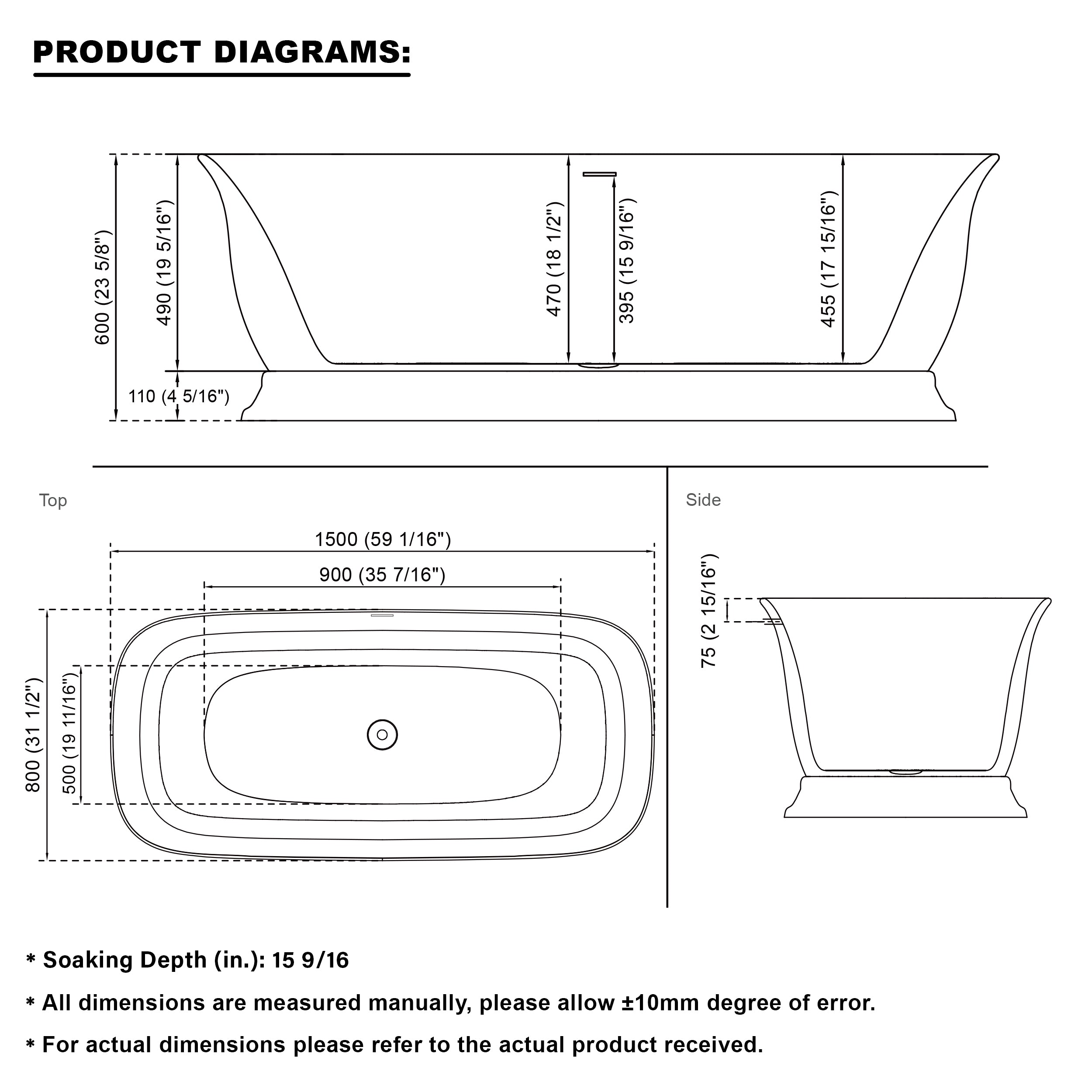 59" Acrylic Freestanding Bathtub in Glossy White with Overflow and Drain