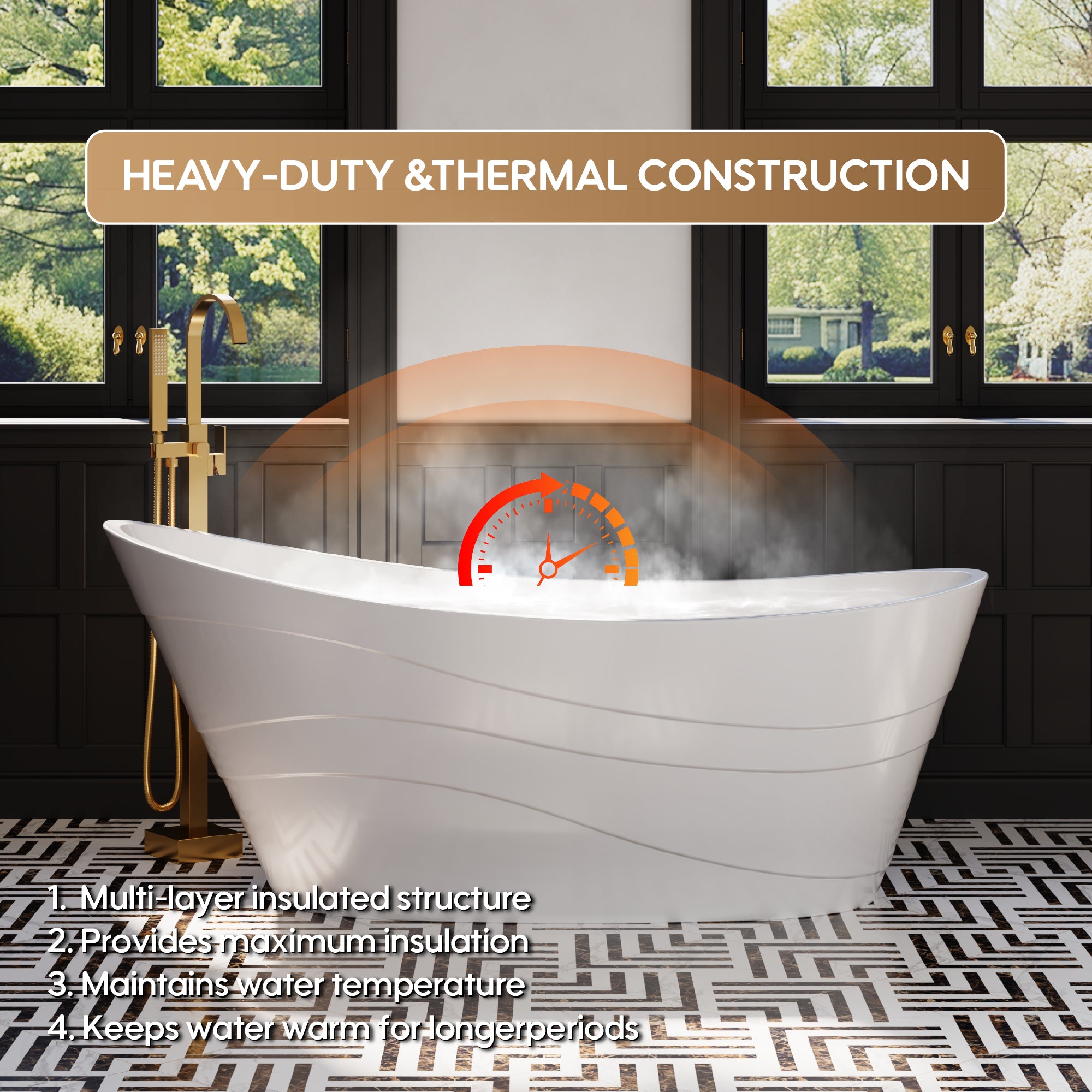67" Acrylic Freestanding Soaking Bathtub in Glossy White with Pop-up Drainer and Groove Overflow