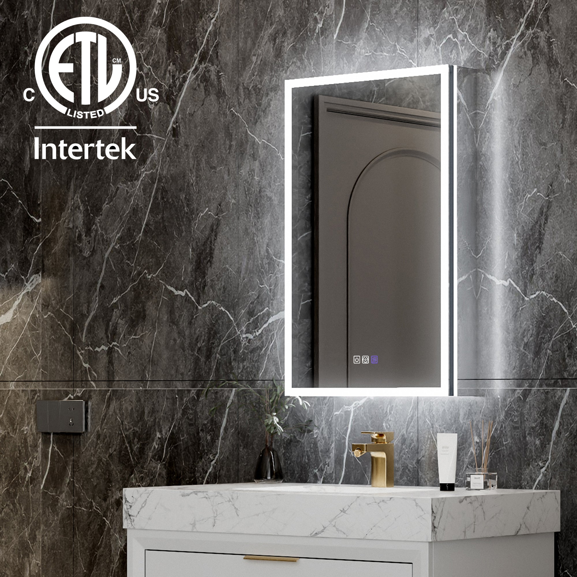 20 in. x 32 in. Recessed/Surface Mount Right LED Medicine Cabinet with 5X Magnifier Mirror, Aluminum Frame