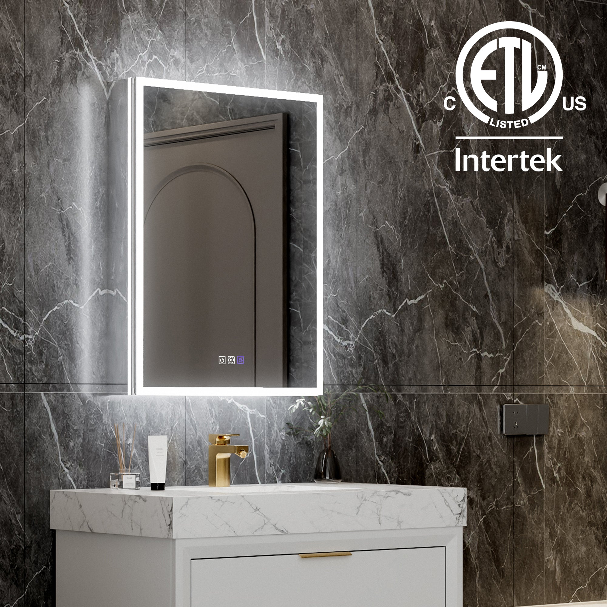 24 in. x 32 in. Recessed/Surface Mount Left LED Medicine Cabinet with 5X Magnifier Mirror, Aluminum Frame