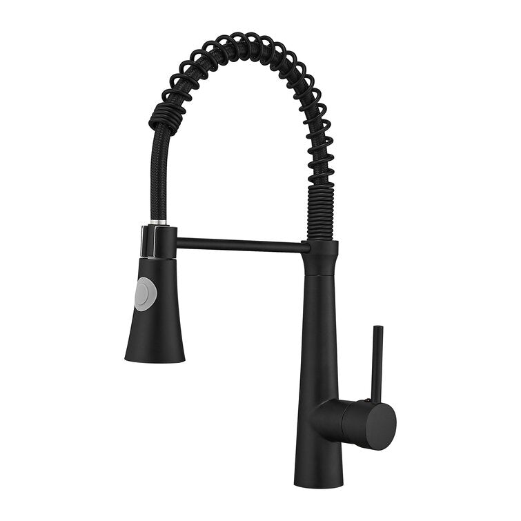 Single Handle Pull Down Sprayer Kitchen Faucet with 360° Rotation in Matte Black