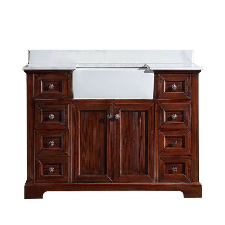 48" Freestanding Bath Vanity Wood in Brown with White Quartz Top with White Basin