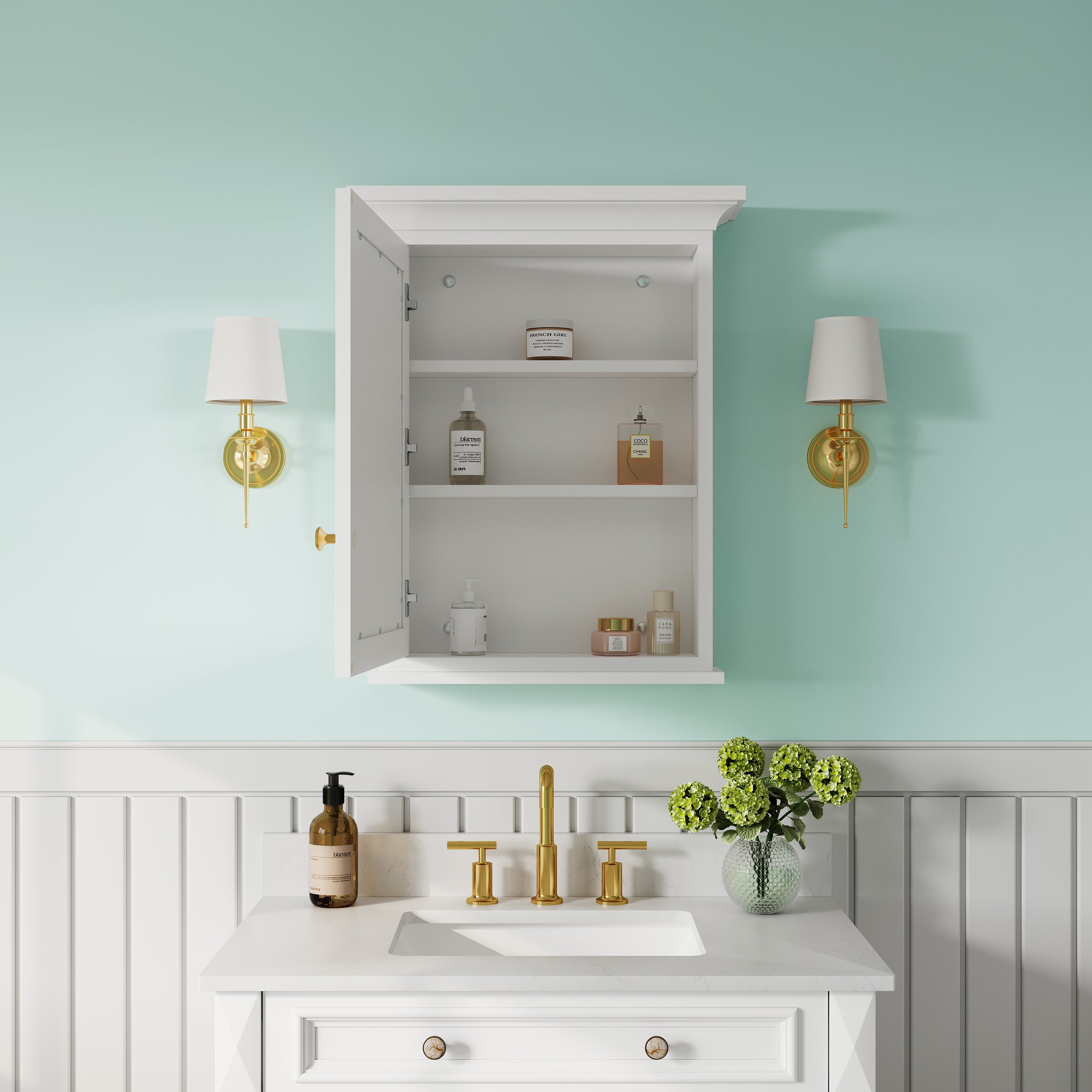 24 in.W x 30 in.H Vertical Mounting Bathroom Wood Medicine Cabinet with Mirror in White