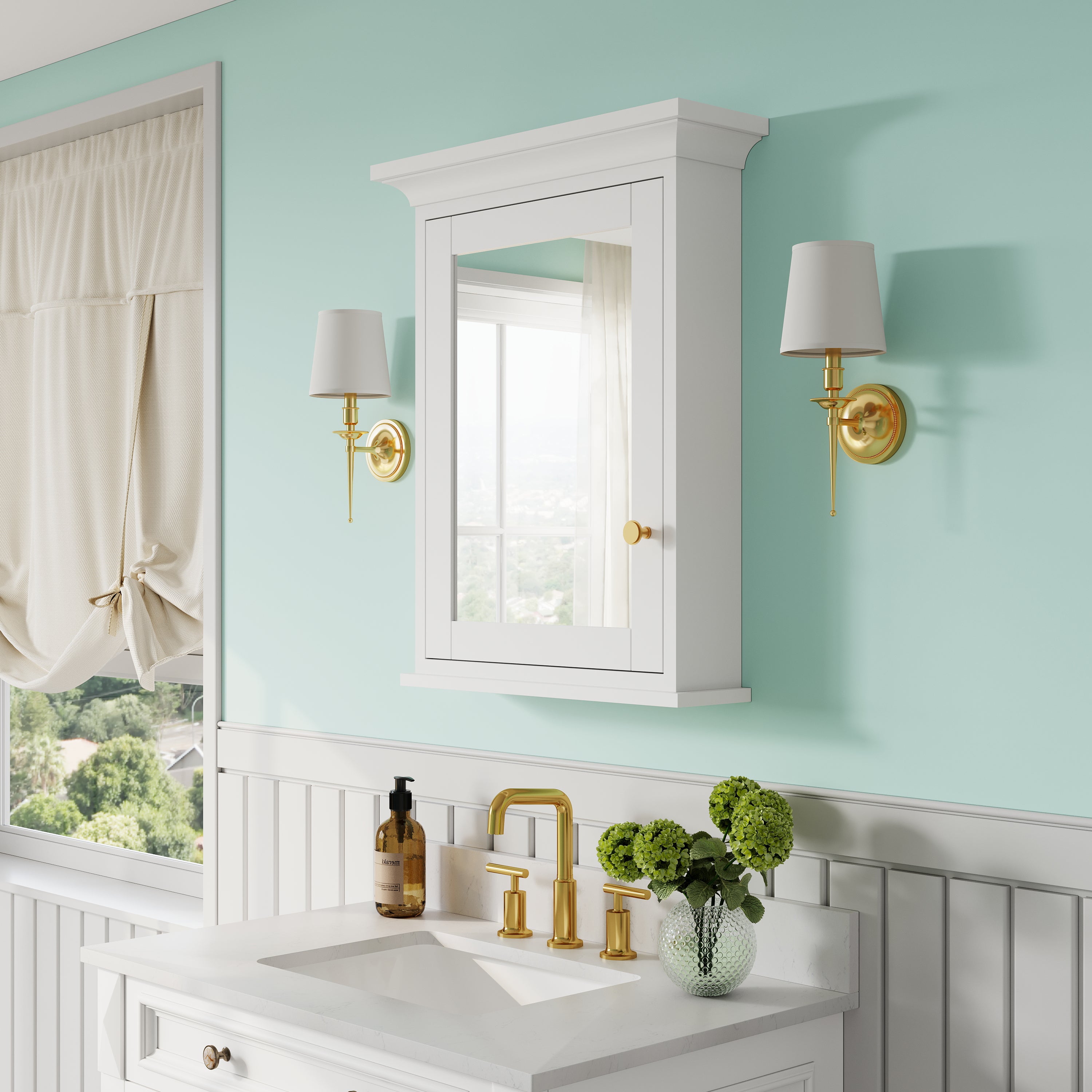 24 in.W x 30 in.H Vertical Mounting Bathroom Wood Medicine Cabinet with Mirror in White