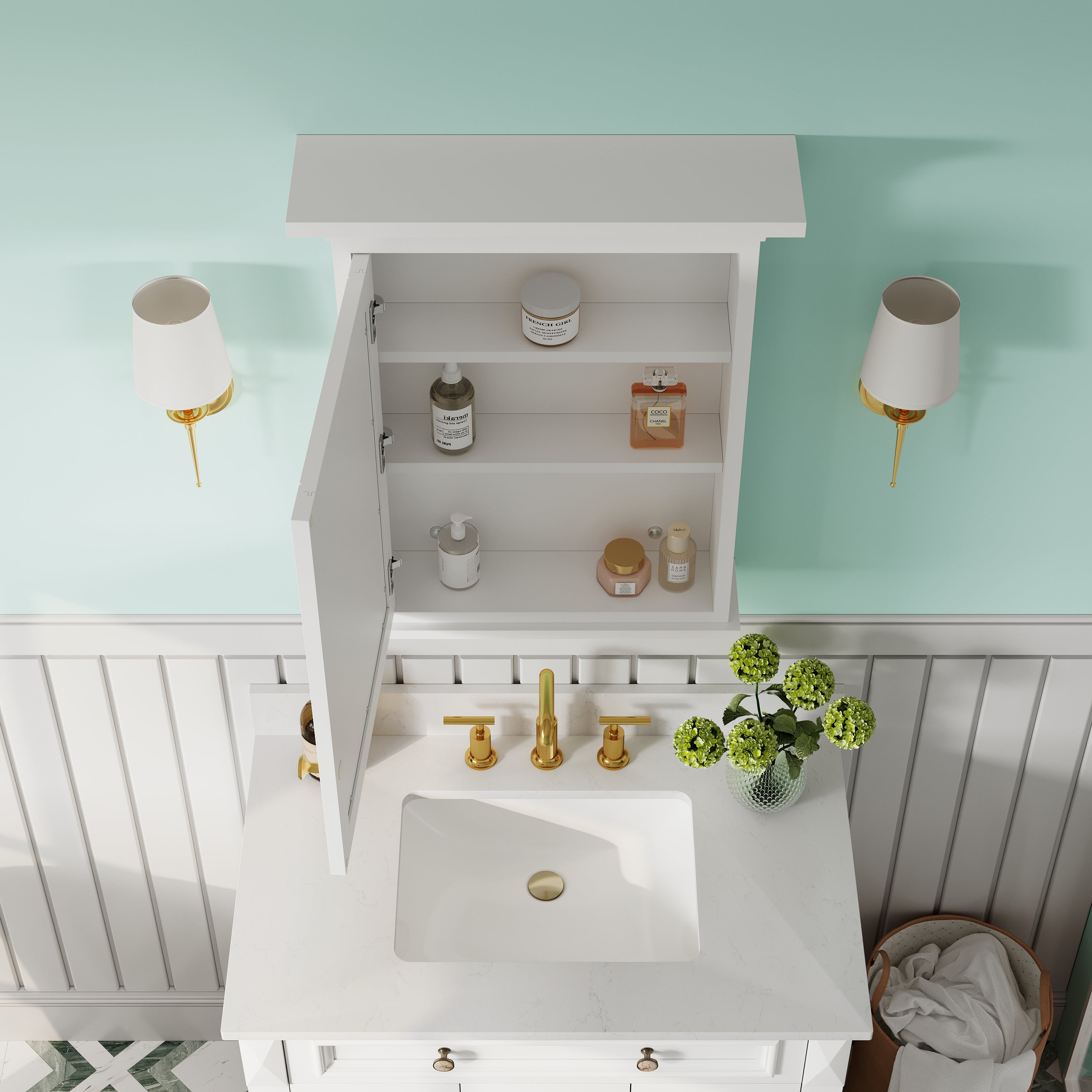 24 in.W x 30 in.H Vertical Mounting Bathroom Wood Medicine Cabinet with Mirror in White