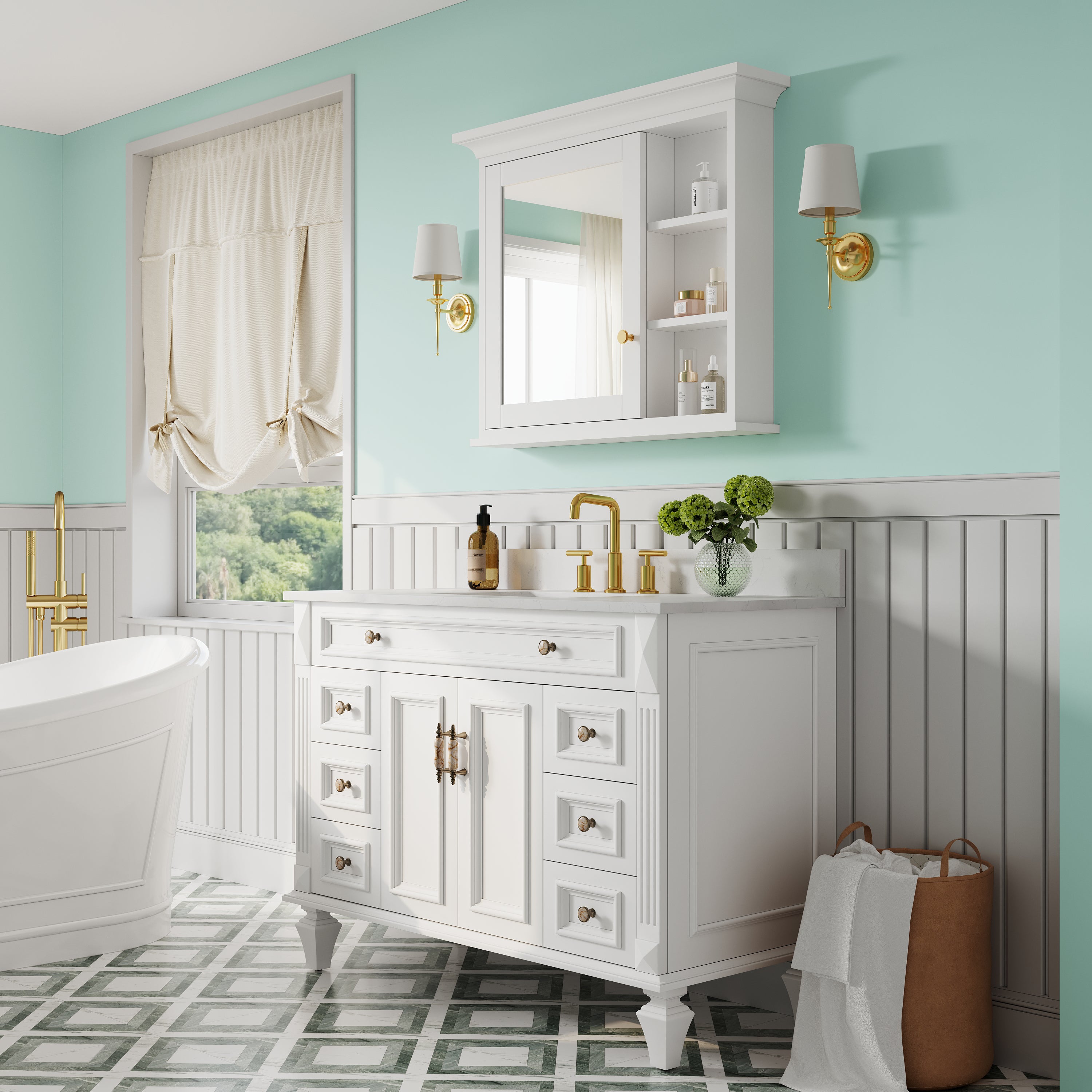 36 in.W x 30 in.H Vertical Mounting Bathroom Wood Medicine Cabinet with Mirror in White