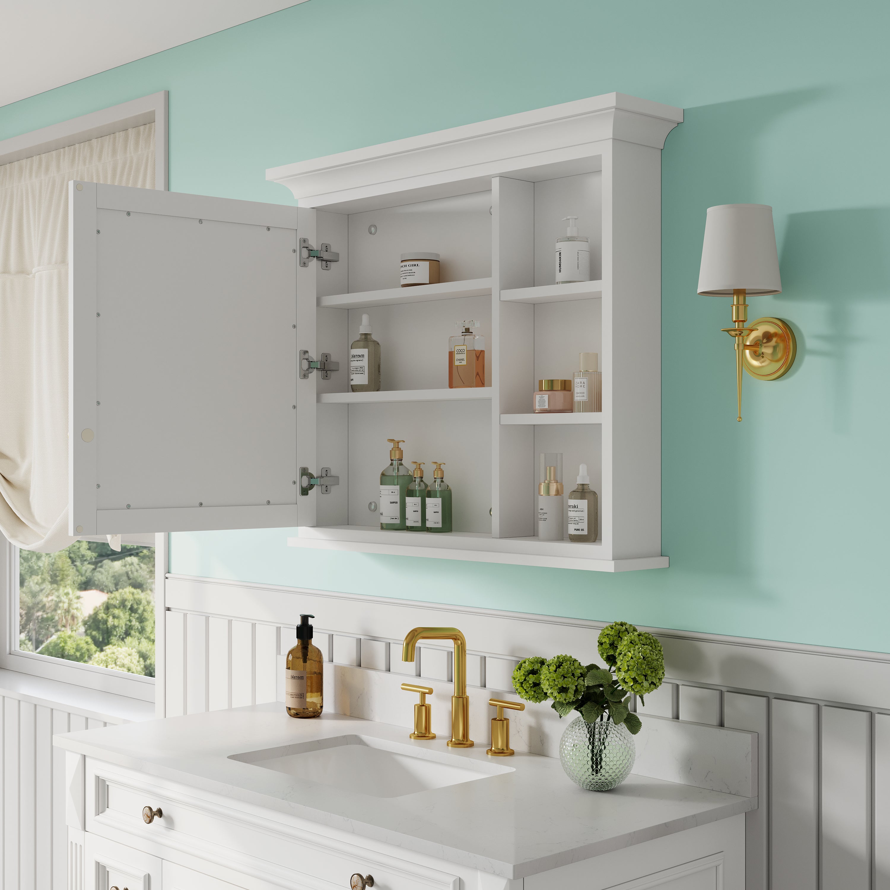 36 in.W x 30 in.H Vertical Mounting Bathroom Wood Medicine Cabinet with Mirror in White