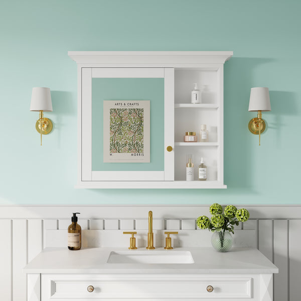 36 in.W x 30 in.H Surface Mount Solid Wood Medicine Cabinet with Mirror