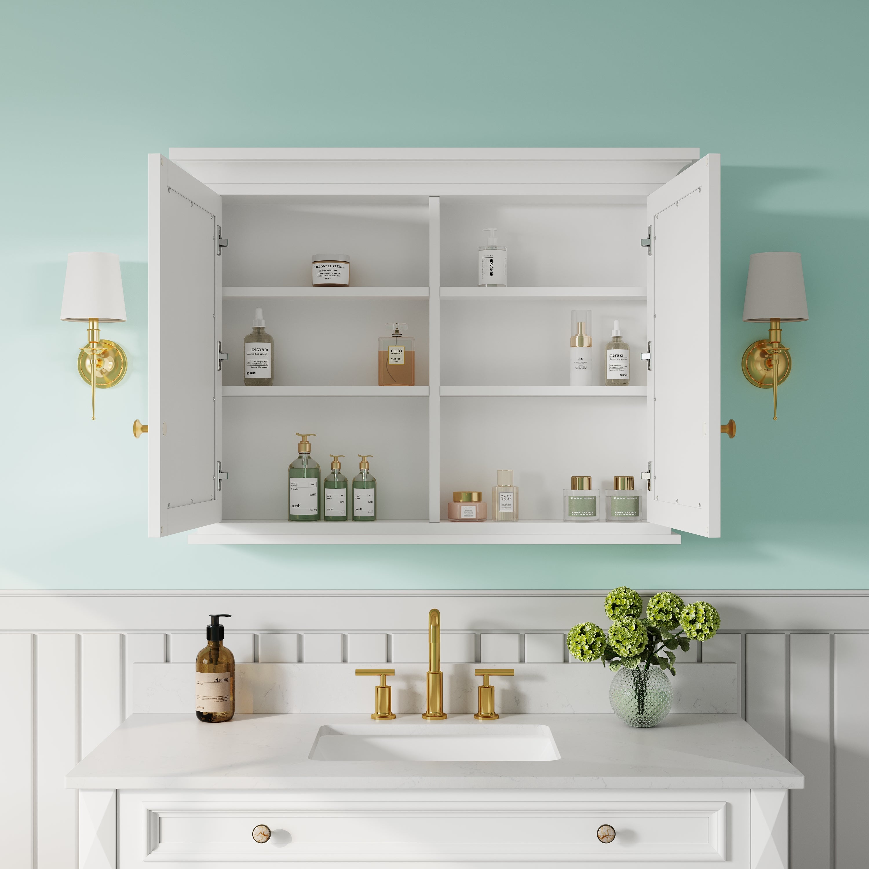 40 in.W x 30 in.H Vertical Z-Bar Mounting Bathroom Wood Medicine Cabinet with Mirror in White