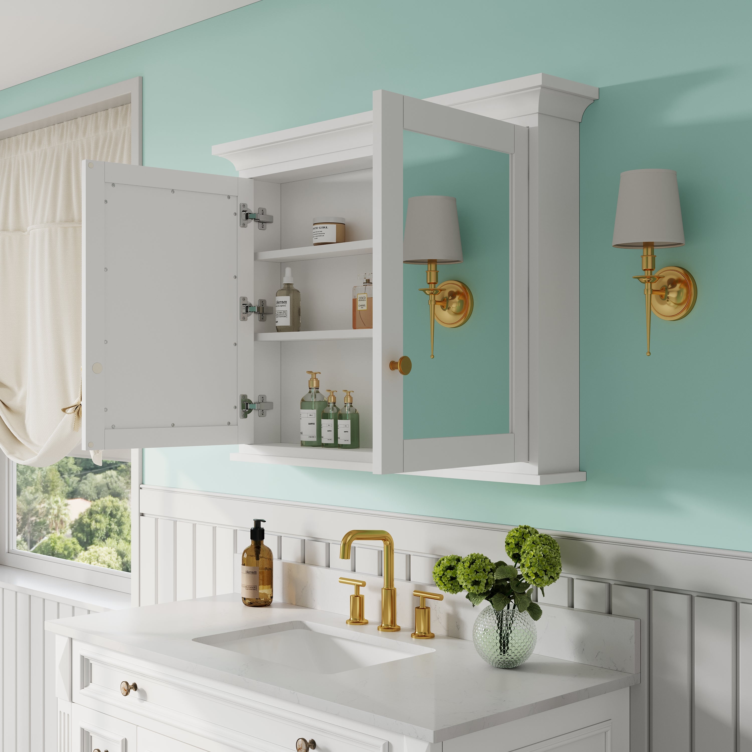 40 in.W x 30 in.H Vertical Z-Bar Mounting Bathroom Wood Medicine Cabinet with Mirror in White