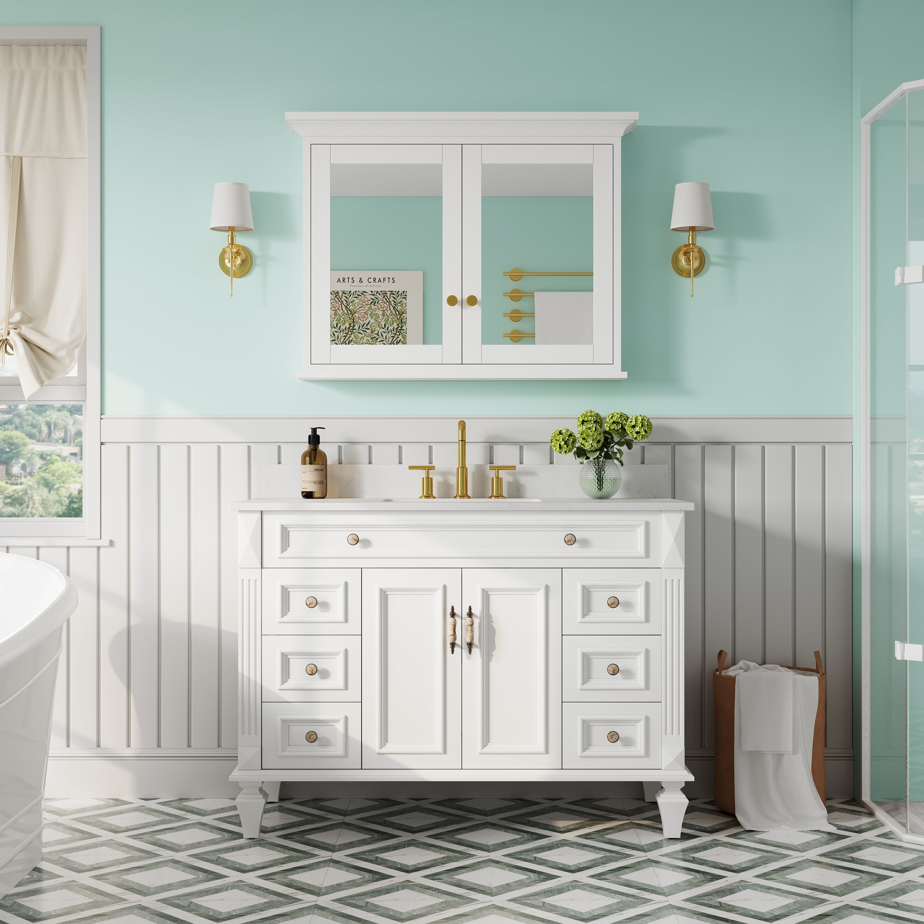 40 in.W x 30 in.H Vertical Z-Bar Mounting Bathroom Wood Medicine Cabinet with Mirror in White
