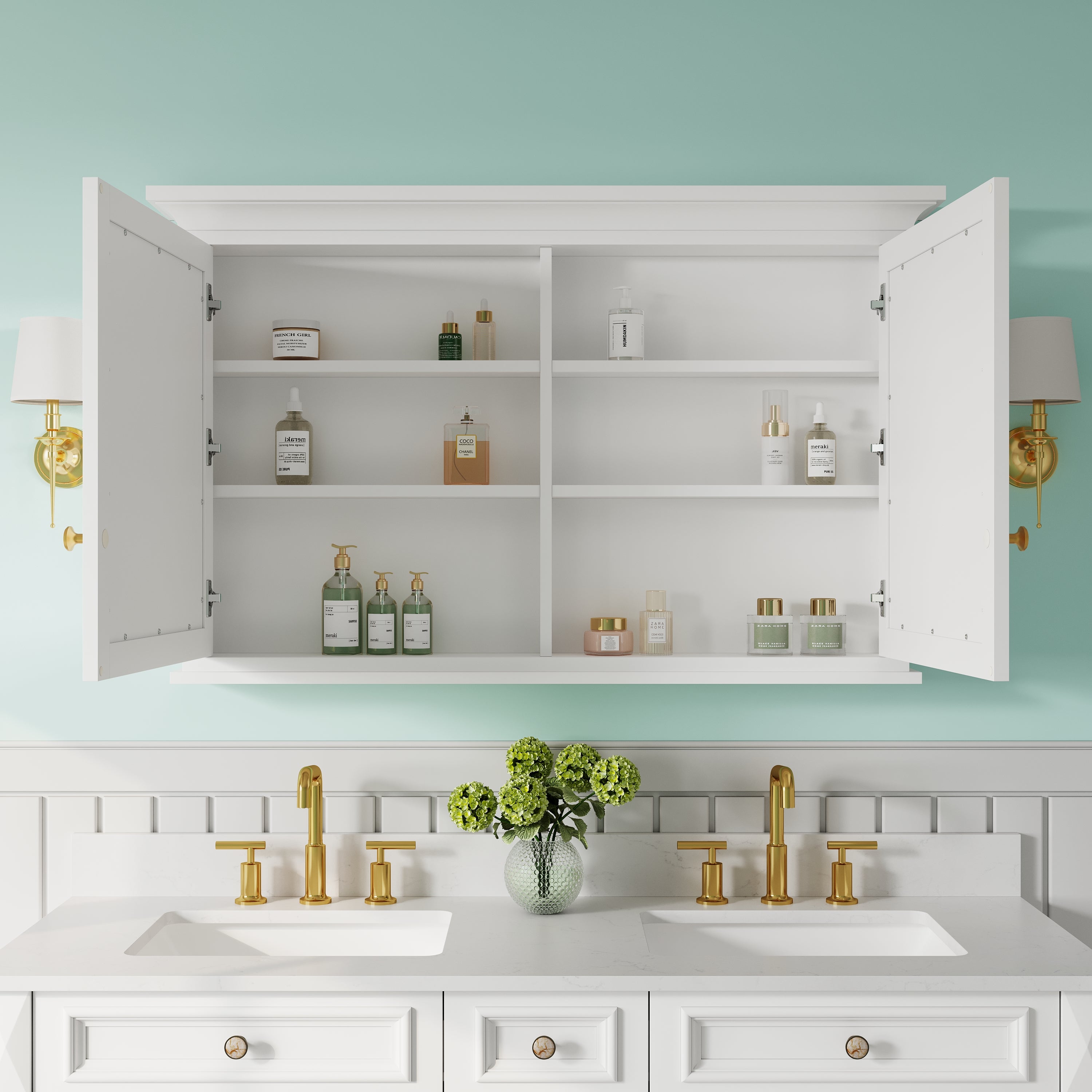 48 in.W x 30 in.H Vertical Z-Bar Mounting Bathroom Wood Medicine Cabinet with Mirror in White