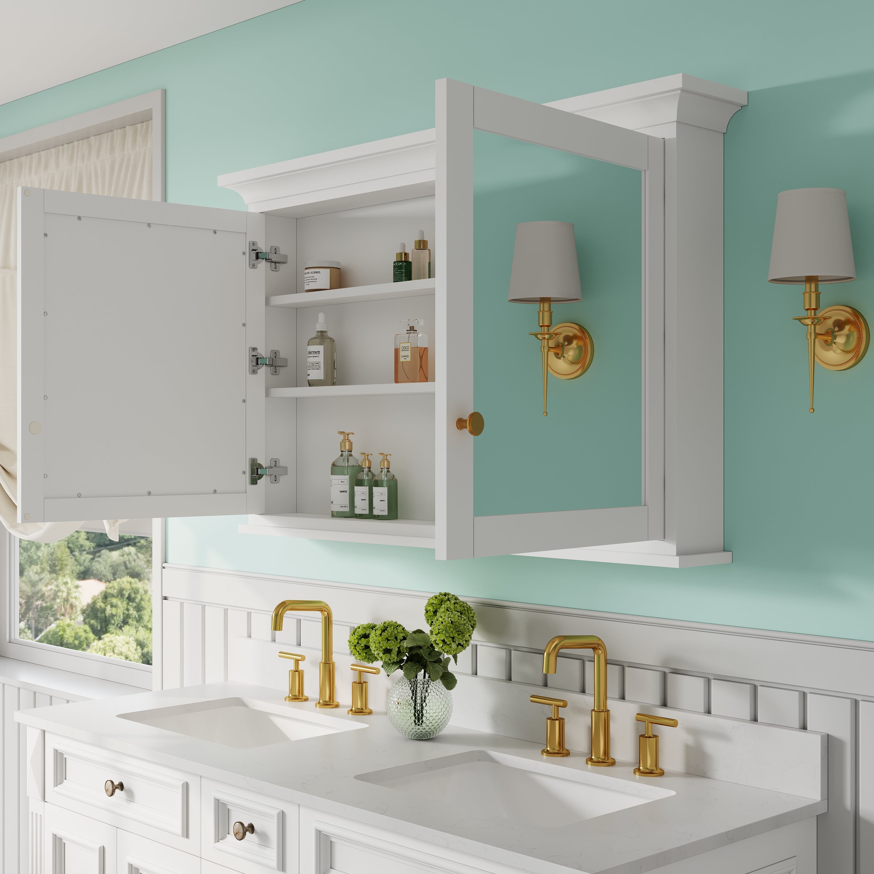 48 in.W x 30 in.H Vertical Z-Bar Mounting Bathroom Wood Medicine Cabinet with Mirror in White