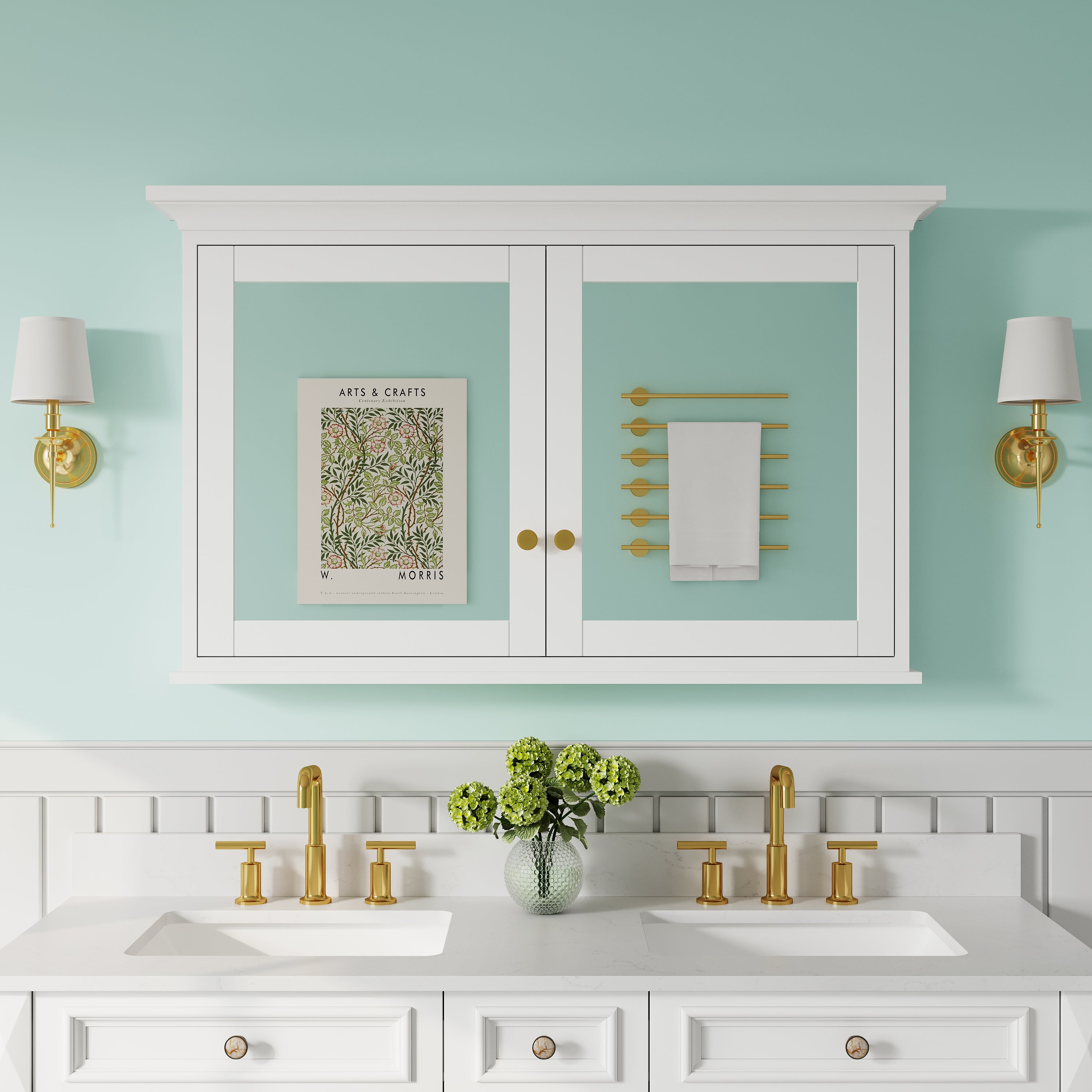 48 in.W x 30 in.H Vertical Z-Bar Mounting Bathroom Wood Medicine Cabinet with Mirror in White