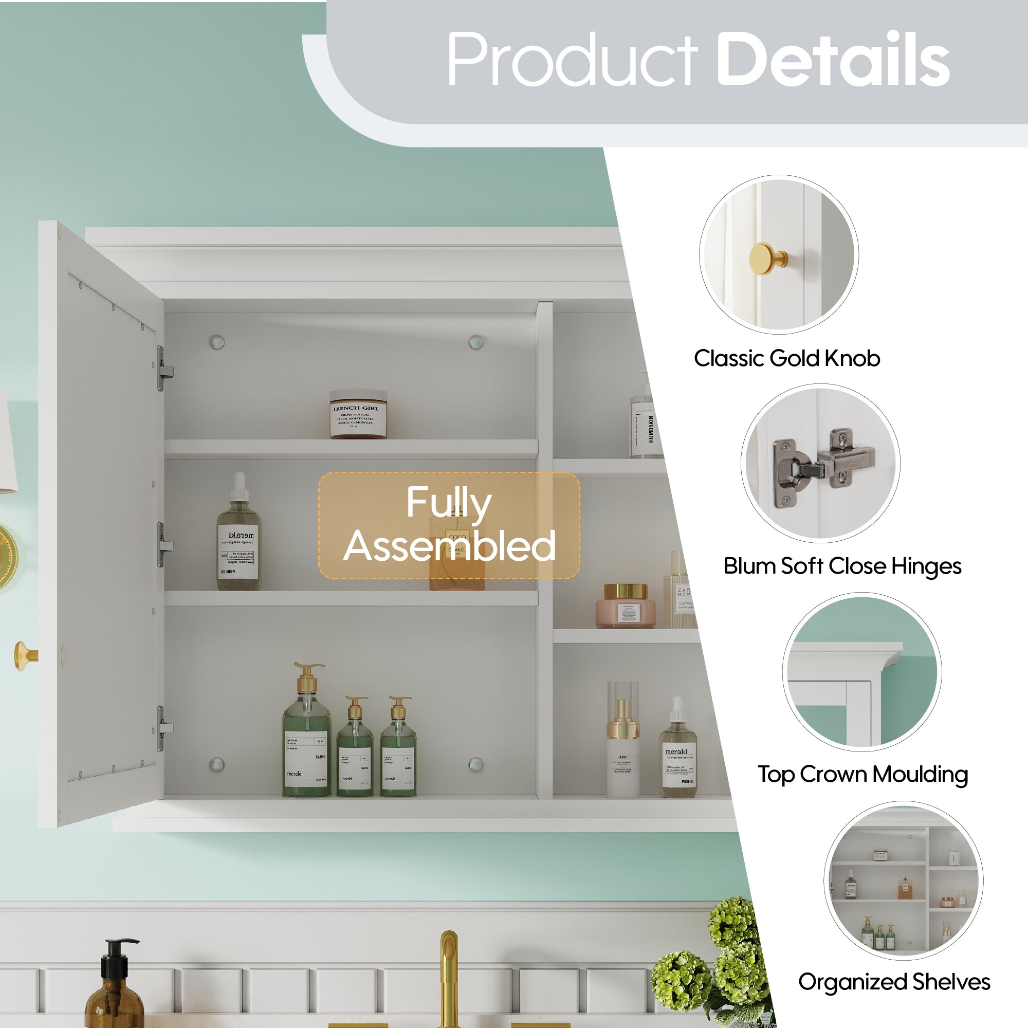 36 in.W x 30 in.H Vertical Mounting Bathroom Wood Medicine Cabinet with Mirror in White