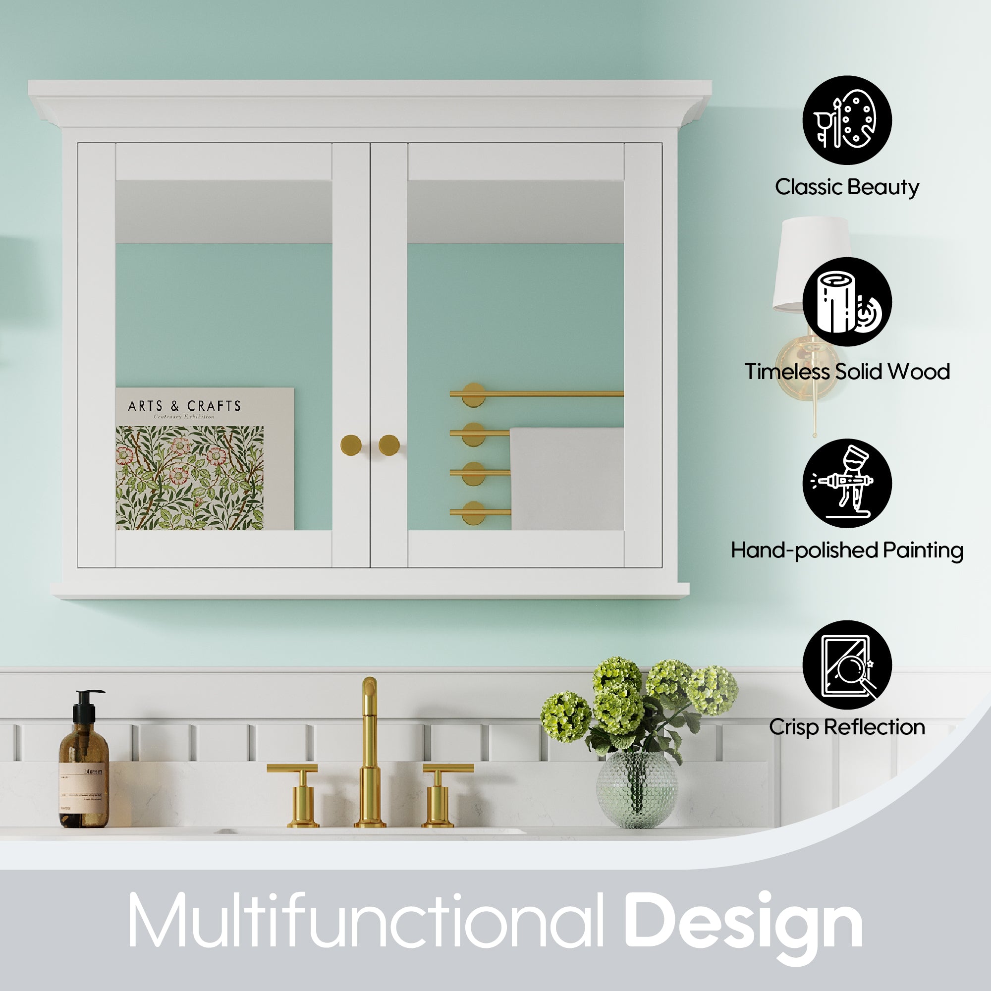 40 in.W x 30 in.H Vertical Z-Bar Mounting Bathroom Wood Medicine Cabinet with Mirror in White