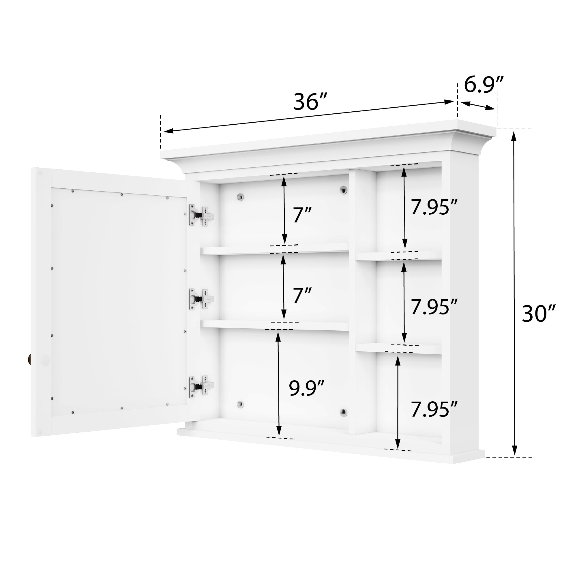 36 in.W x 30 in.H Vertical Mounting Bathroom Wood Medicine Cabinet with Mirror in White