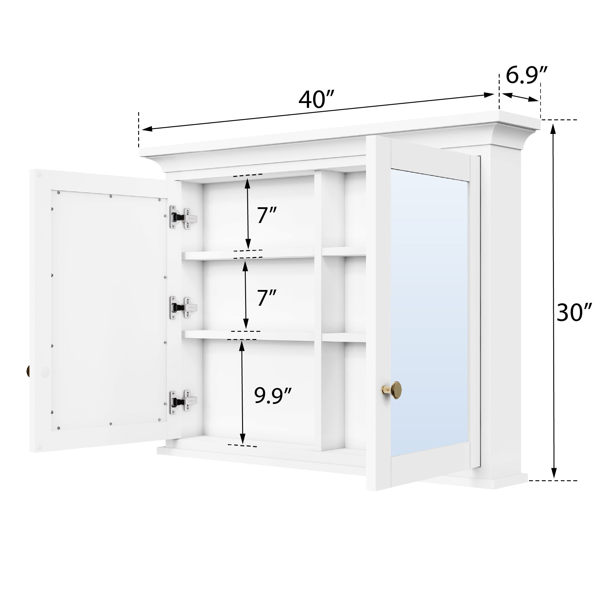 40 in.W x 30 in.H Vertical Z-Bar Mounting Bathroom Wood Medicine Cabinet with Mirror in White