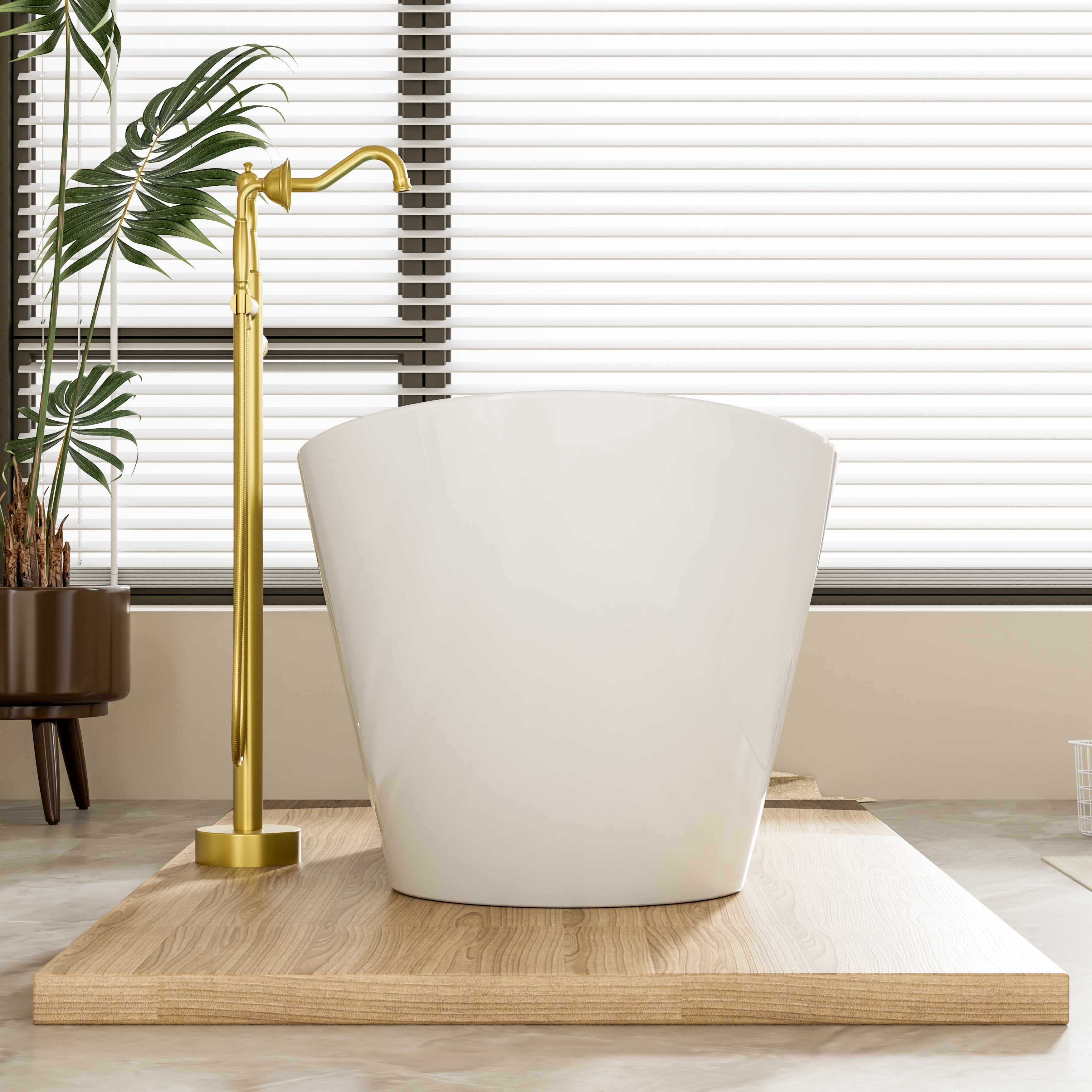 67" Glossy White Freestanding Acrylic Soaking Bathtub with Advanced Heat Retention & Ergonomic Support, 71-Gallon