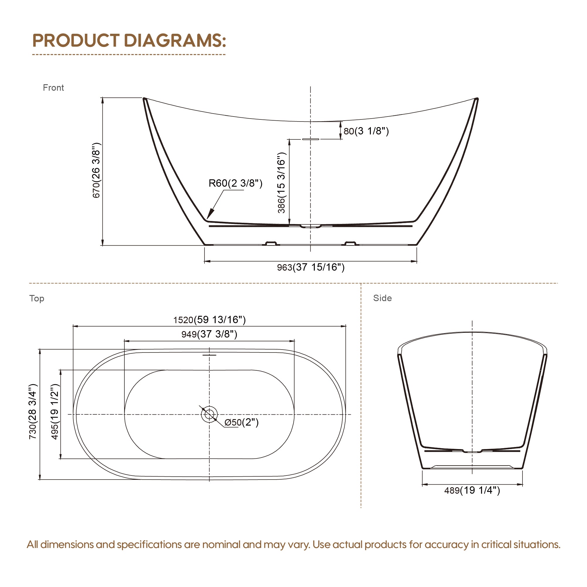 60" Glossy White Freestanding Acrylic Soaking Bathtub with Advanced Heat Retention & Ergonomic Support, 60-Gallon
