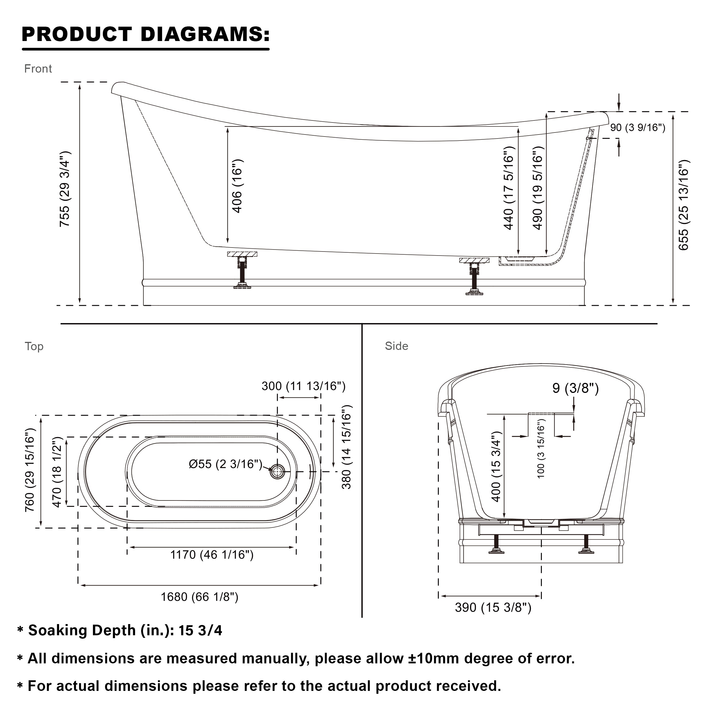 66" Glossy White Acrylic Freestanding Bathtub with Integrated Slotted Overflow