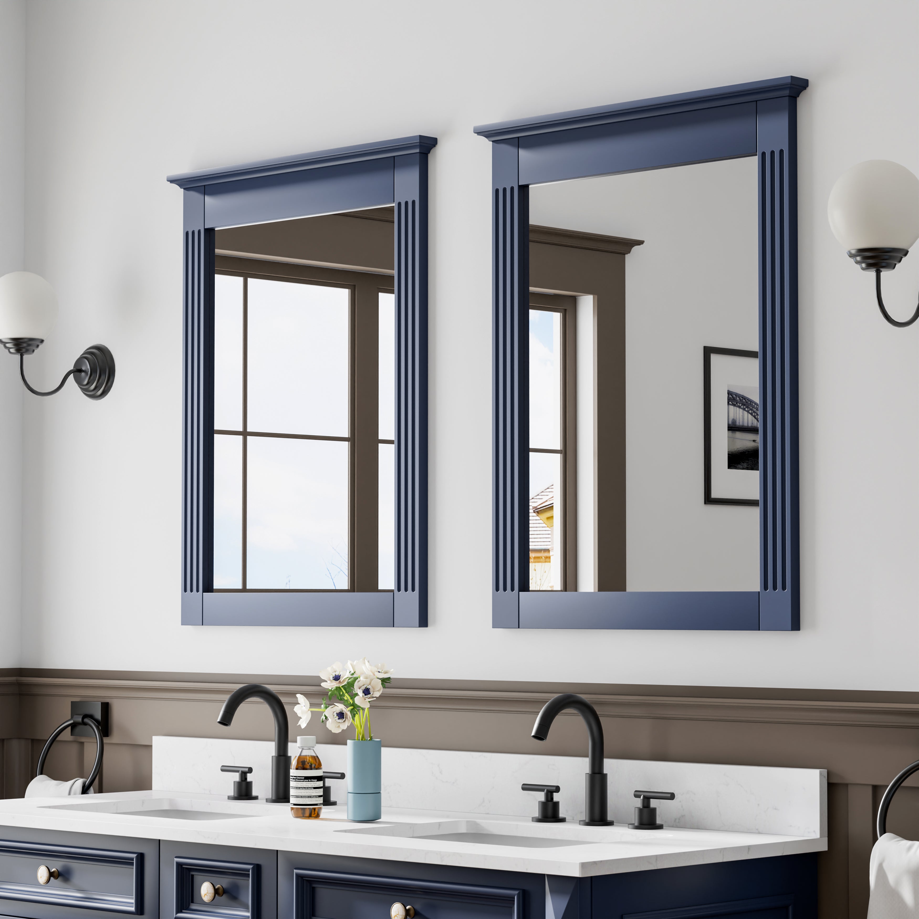26 in. W x 33 in. H Medium Rectangular Wood Framed Wall Mount Bathroom Vanity Mirror(Set of 2)