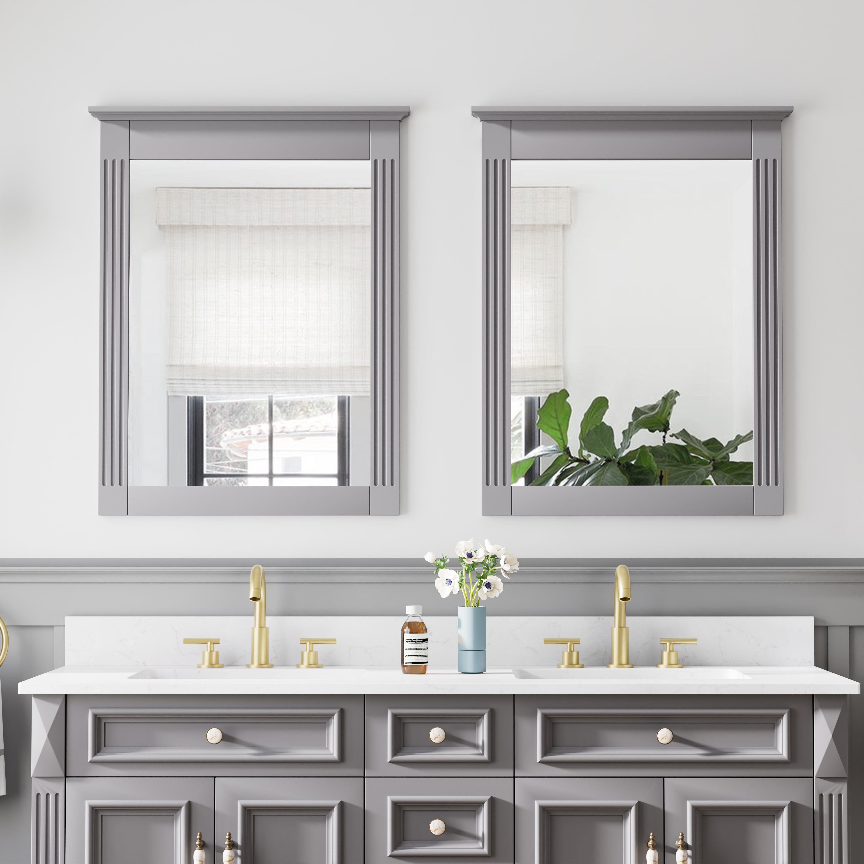 26 in. W x 33 in. H Medium Rectangular Wood Framed Wall Mount Bathroom Vanity Mirror(Set of 2)