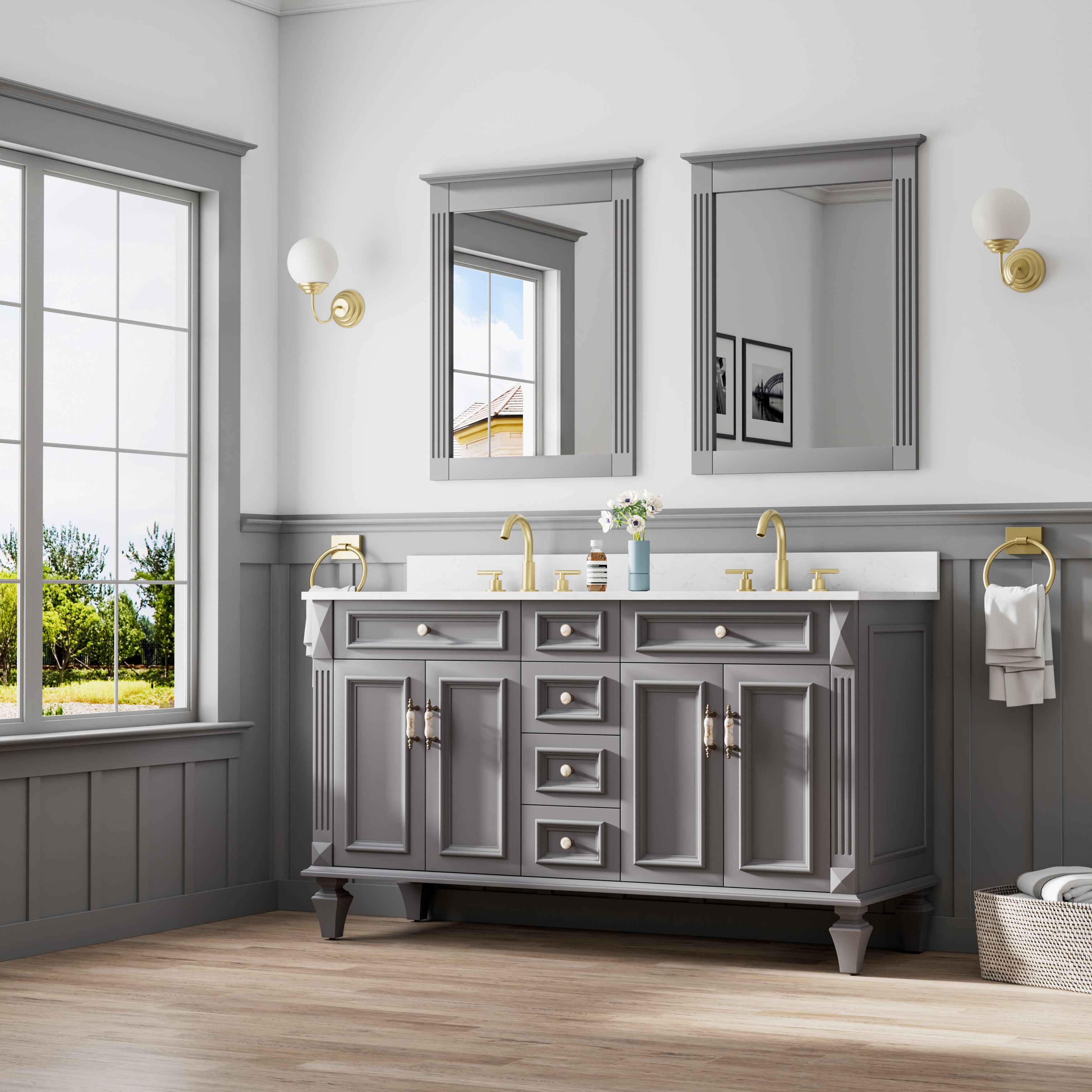 26 in. W x 33 in. H Medium Rectangular Wood Framed Wall Mount Bathroom Vanity Mirror(Set of 2)