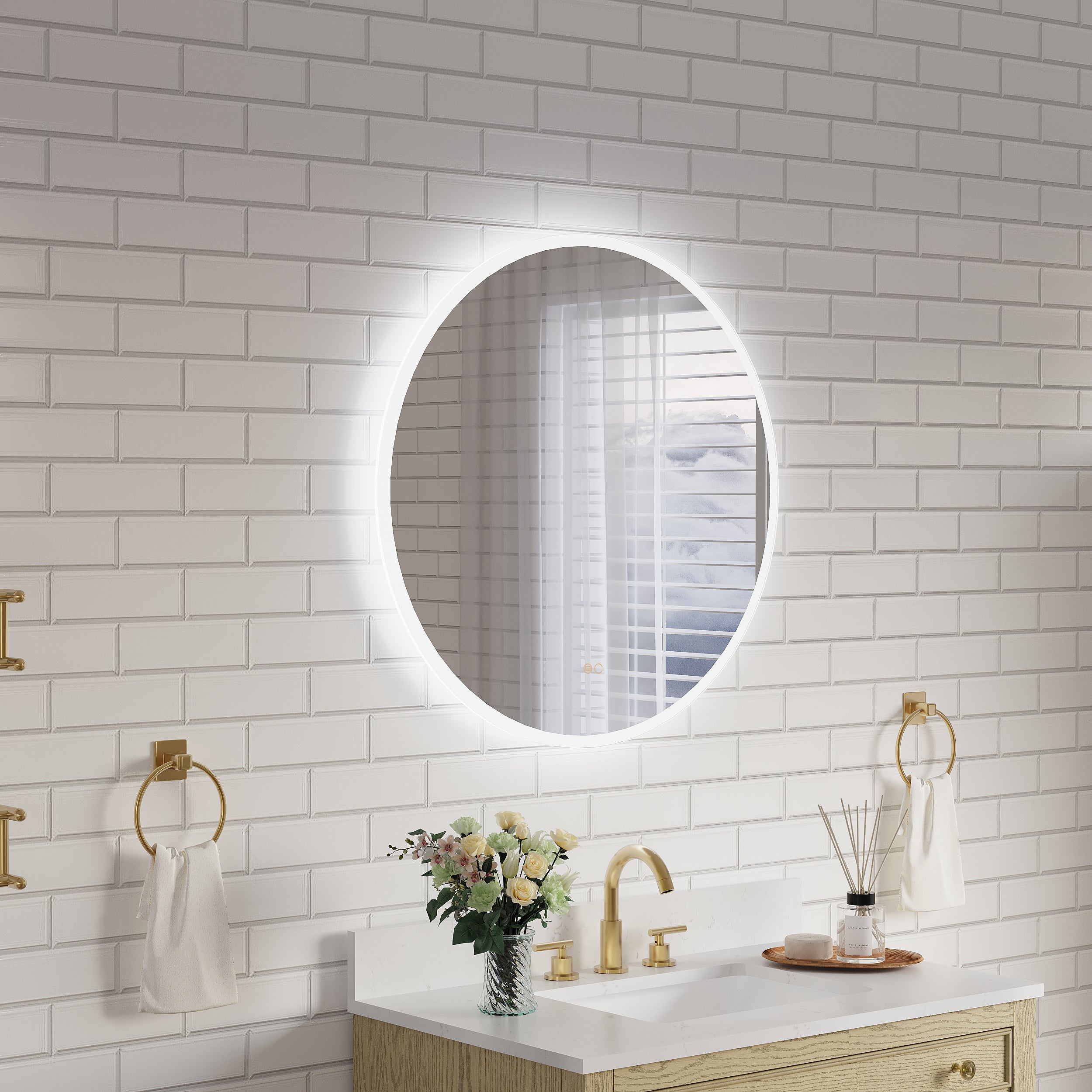 32" Round Frameless LED Bathroom Vanity Mirror, Dimmable & Anti-Fog, Frontlit & Backlit, Wall Mounted