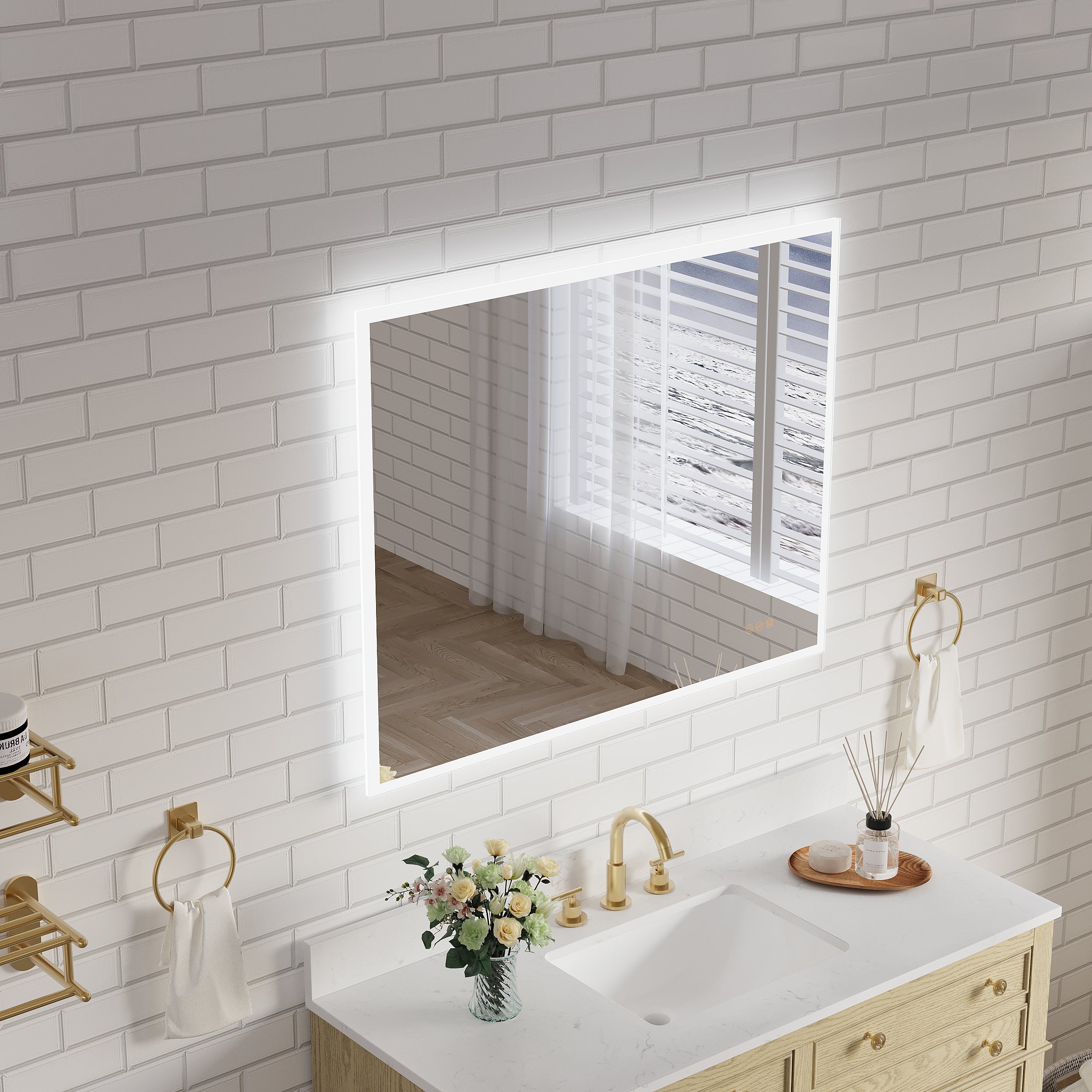40 in. W x 32 in. H Frameless LED Frontlit & Backlit Bathroom Vanity Mirror, Dimmable & Anti-Fog, Wall Mounted