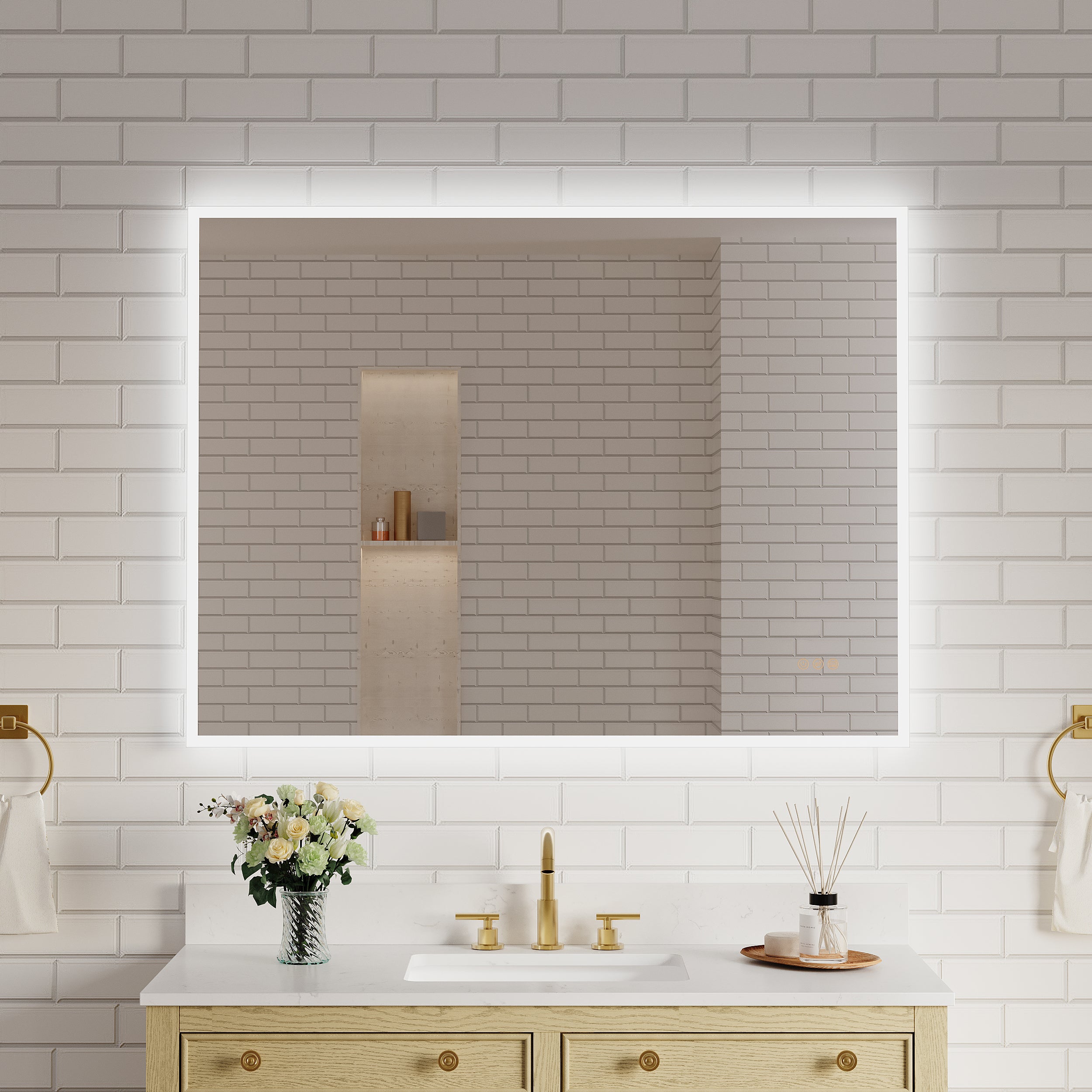 48 in. W x 36 in. H Frameless LED Frontlit & Backlit Bathroom Vanity Mirror, Dimmable & Anti-Fog, Wall Mounted