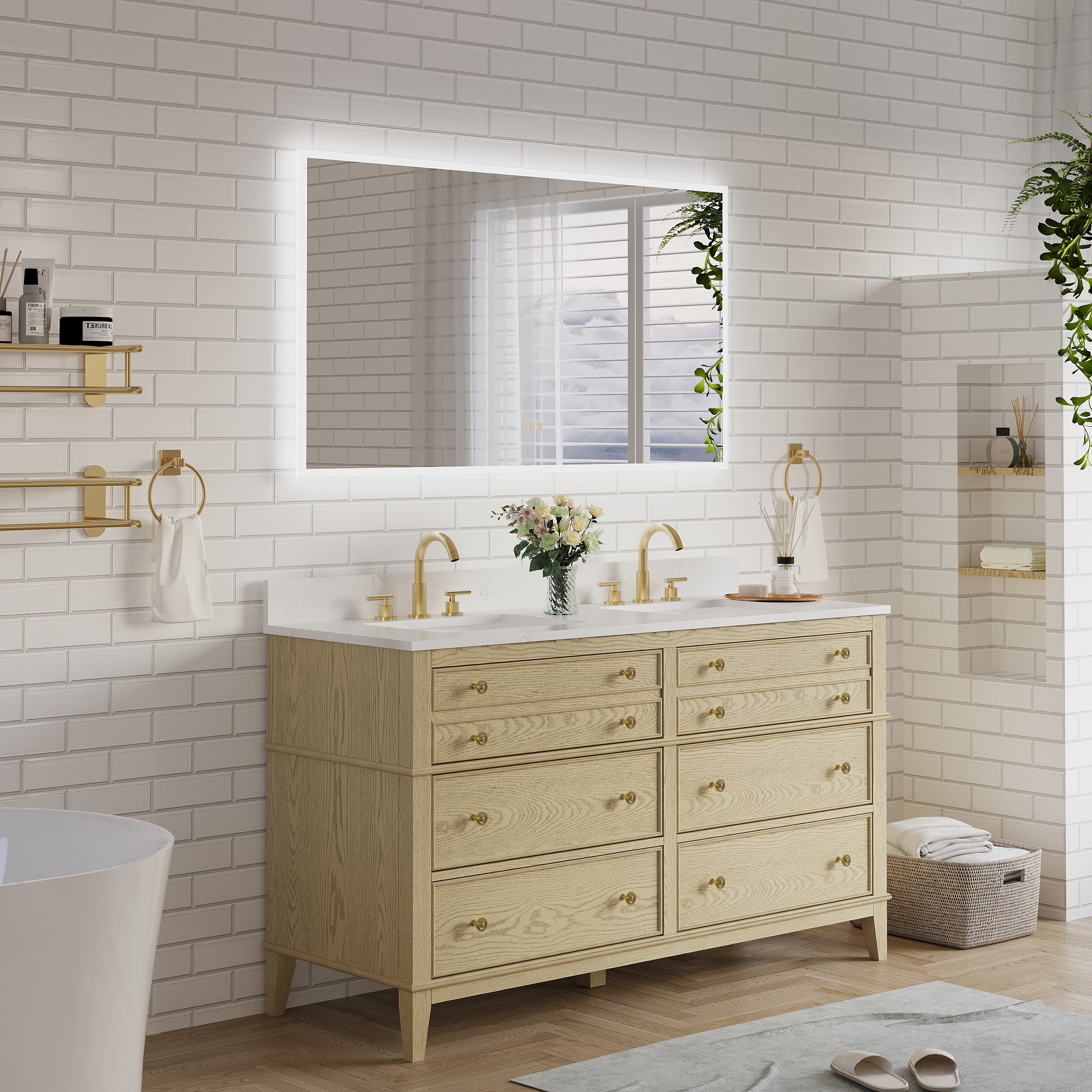 55 in. W x 30 in. H Frameless LED Frontlit & Backlit Bathroom Vanity Mirror, Dimmable & Anti-Fog, Wall Mounted