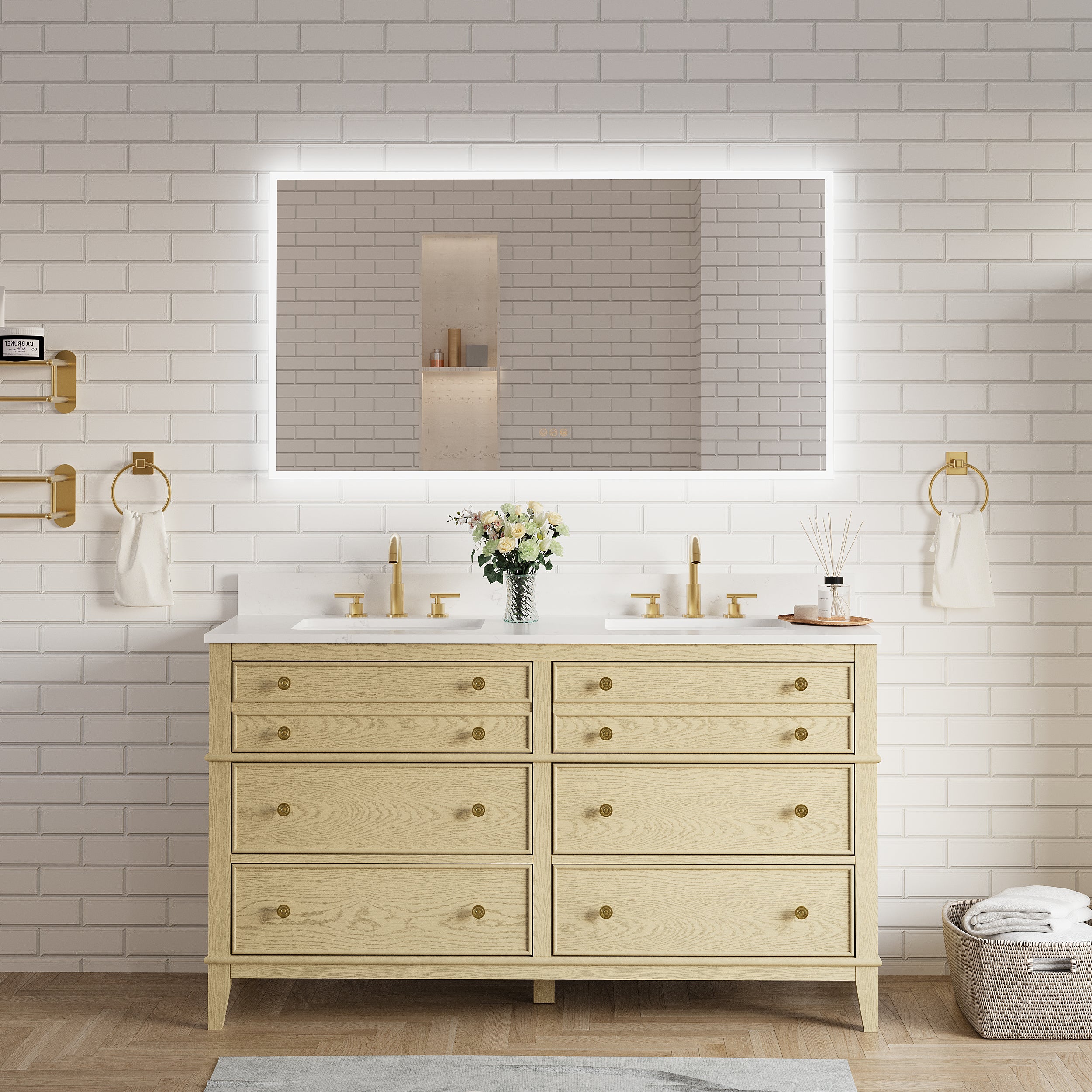 55 in. W x 30 in. H Frameless LED Frontlit & Backlit Bathroom Vanity Mirror, Dimmable & Anti-Fog, Wall Mounted
